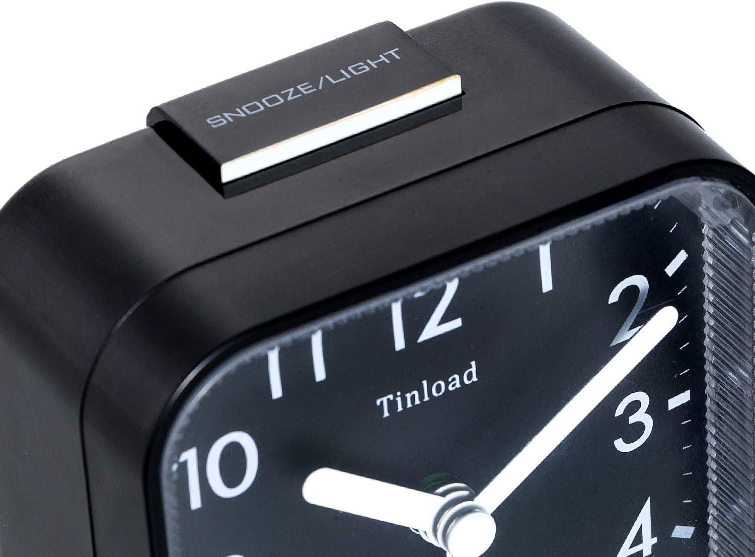 Small Battery Operated Analog Alarm Clock Silent Non Ticking, Ascending Beep Sounds, Snooze,Light Functions, Easy Set(Black)