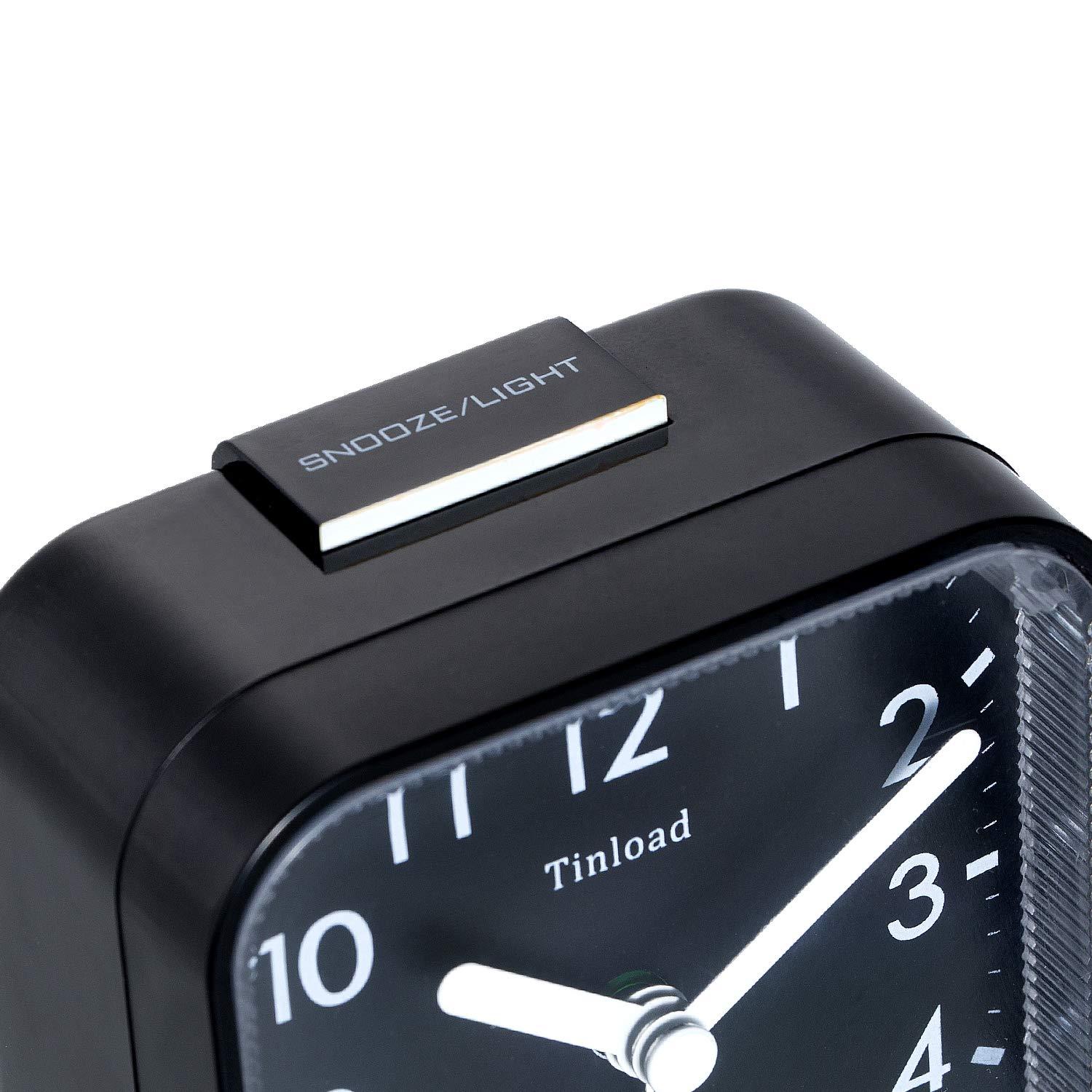 Small Battery Operated Analog Alarm Clock Silent Non Ticking, Ascending Beep Sounds, Snooze,Light Functions, Easy Set(Black)