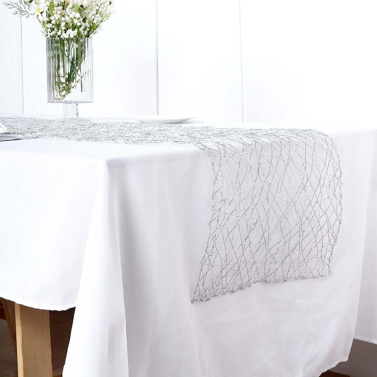 BalsaCircle 16x72" Silver Metallic Wire String Woven Table Runner Party Events Decorations