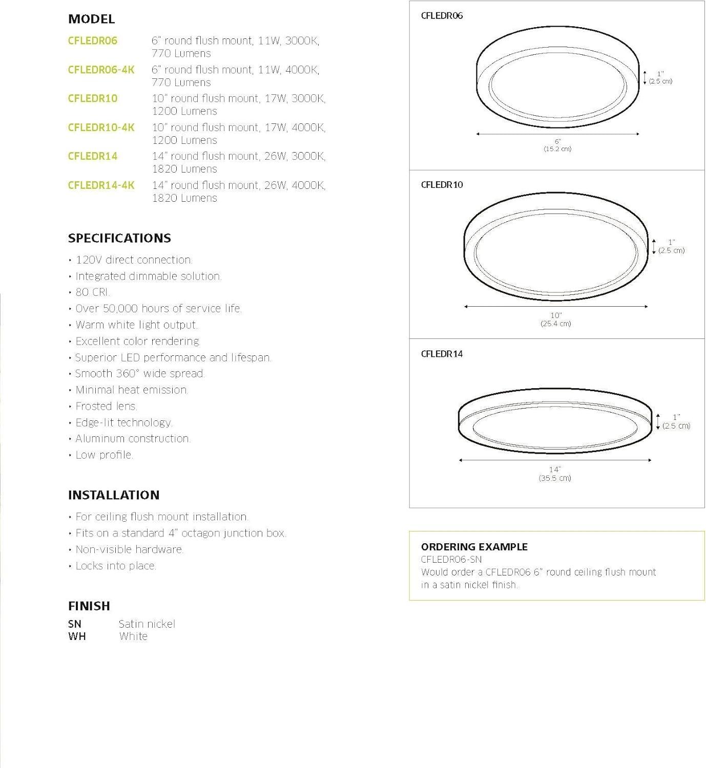 10'' Satin Nickel Round LED Flush Mount Light