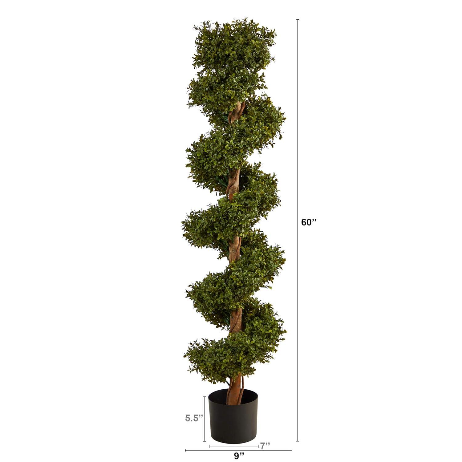 Nearly Natural 5' Plastic Boxwood Artificial Topiary, Green