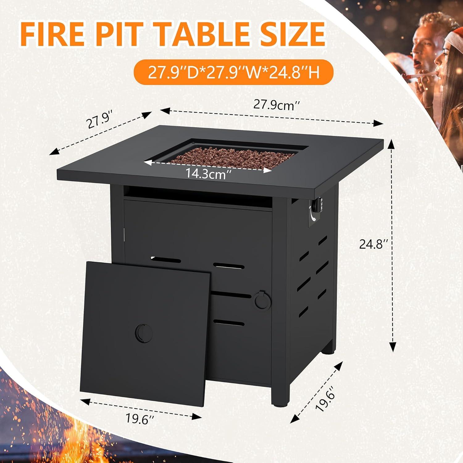 28" Propane Fire Pit Table, 2-in-1 Square 50,000 BTU Propane Gas Fire Pit Table with Lid and Lava Rock,for Outside Patio Yard Party Garden and Lawn