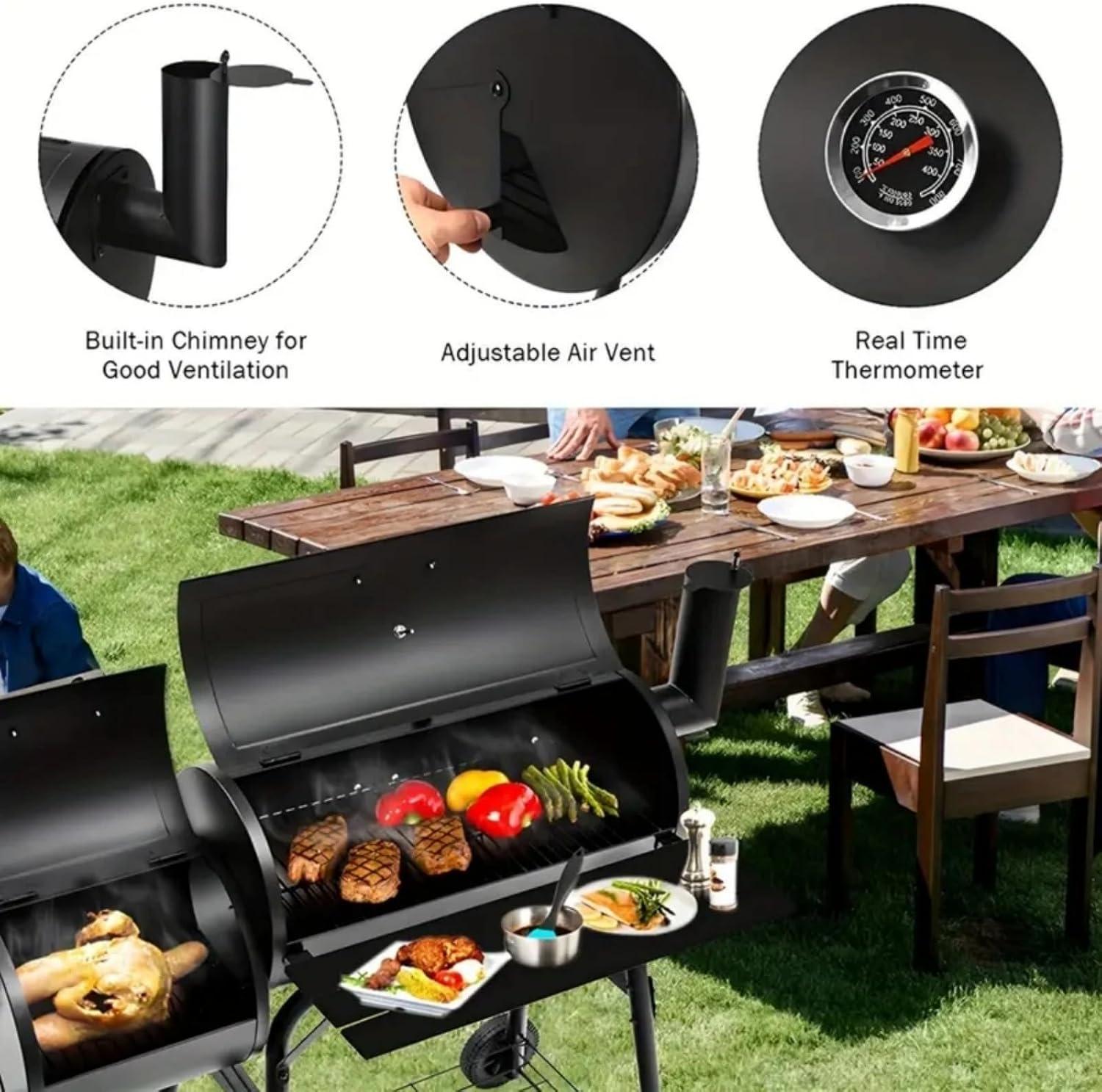 Outdoor Chef's Delight: Heavy-Duty Charcoal Grill with Offset Smoker | Portable BBQ Smoking Station for Backyard Parties and Outdoor Adventures