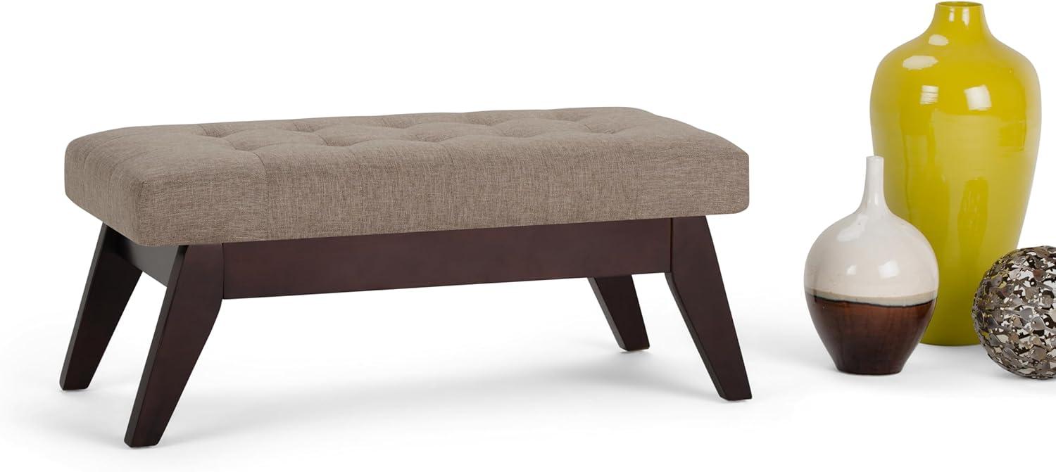 Simpli Home Draper Solid Wood Mid Century Tufted Ottoman Bench In Fawn Brown