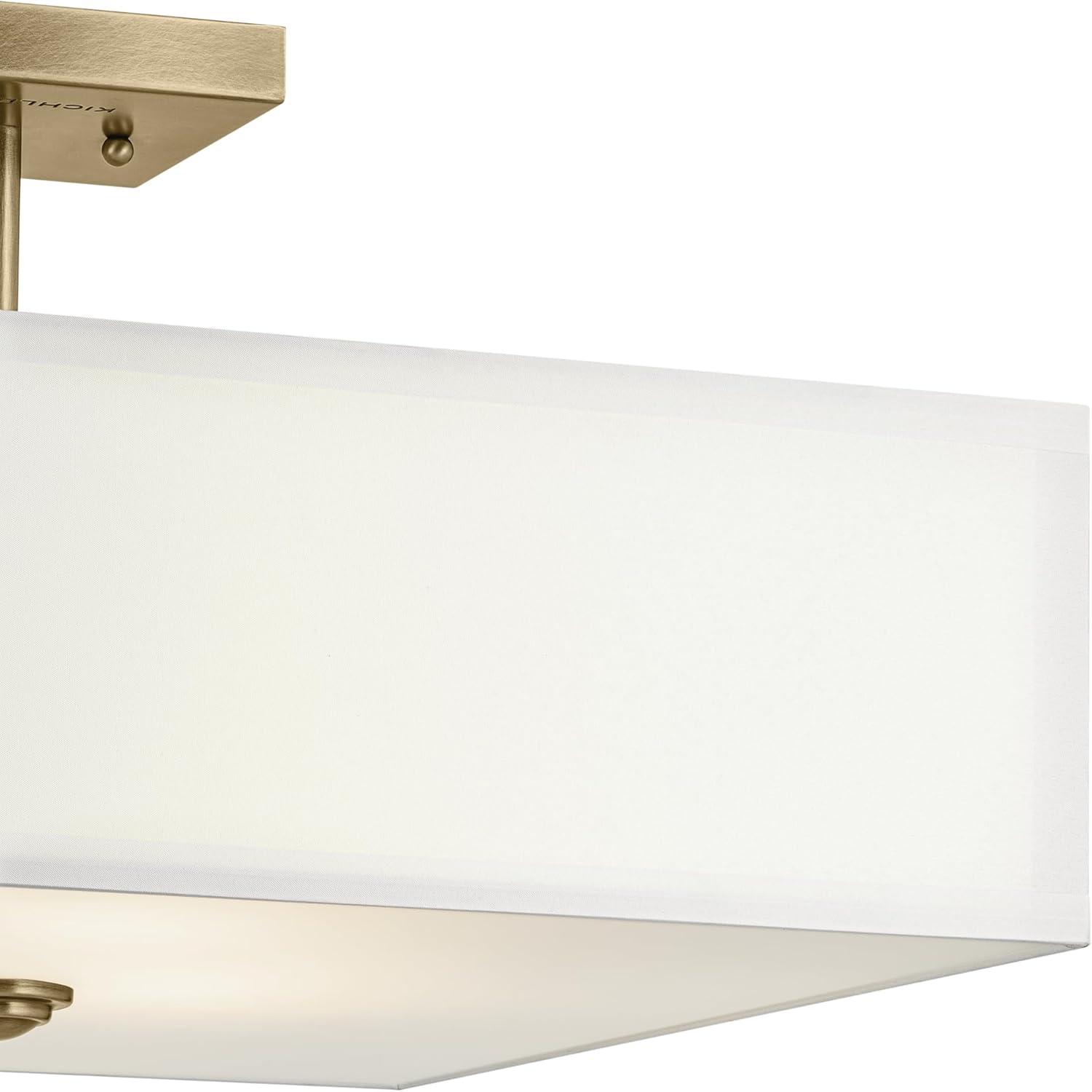 Natural Brass 3-Light Semi Flush Mount with Fabric Shade