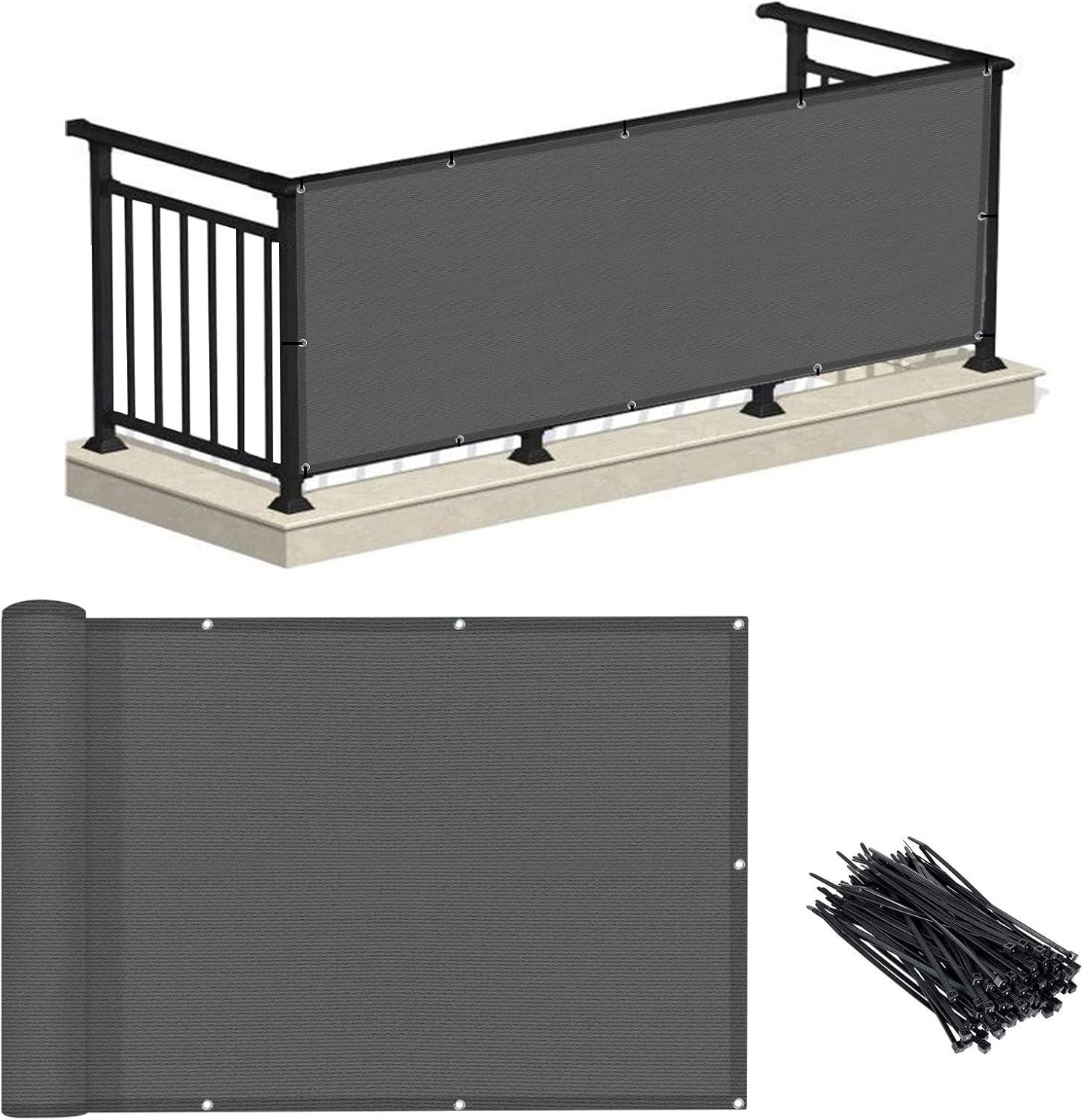 LOVE STORY 3' x 10' Balcony Privacy Screen Fence Cover Mesh for Deck Patio Porch Railing, Charcoal