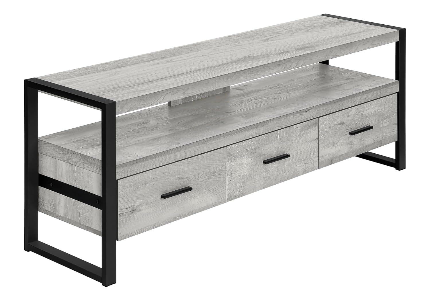 Monarch Specialties Tv Stand 60 Inch Console Media Entertainment Center Storage Drawers Metal Laminate Grey Black Contemporary Modern