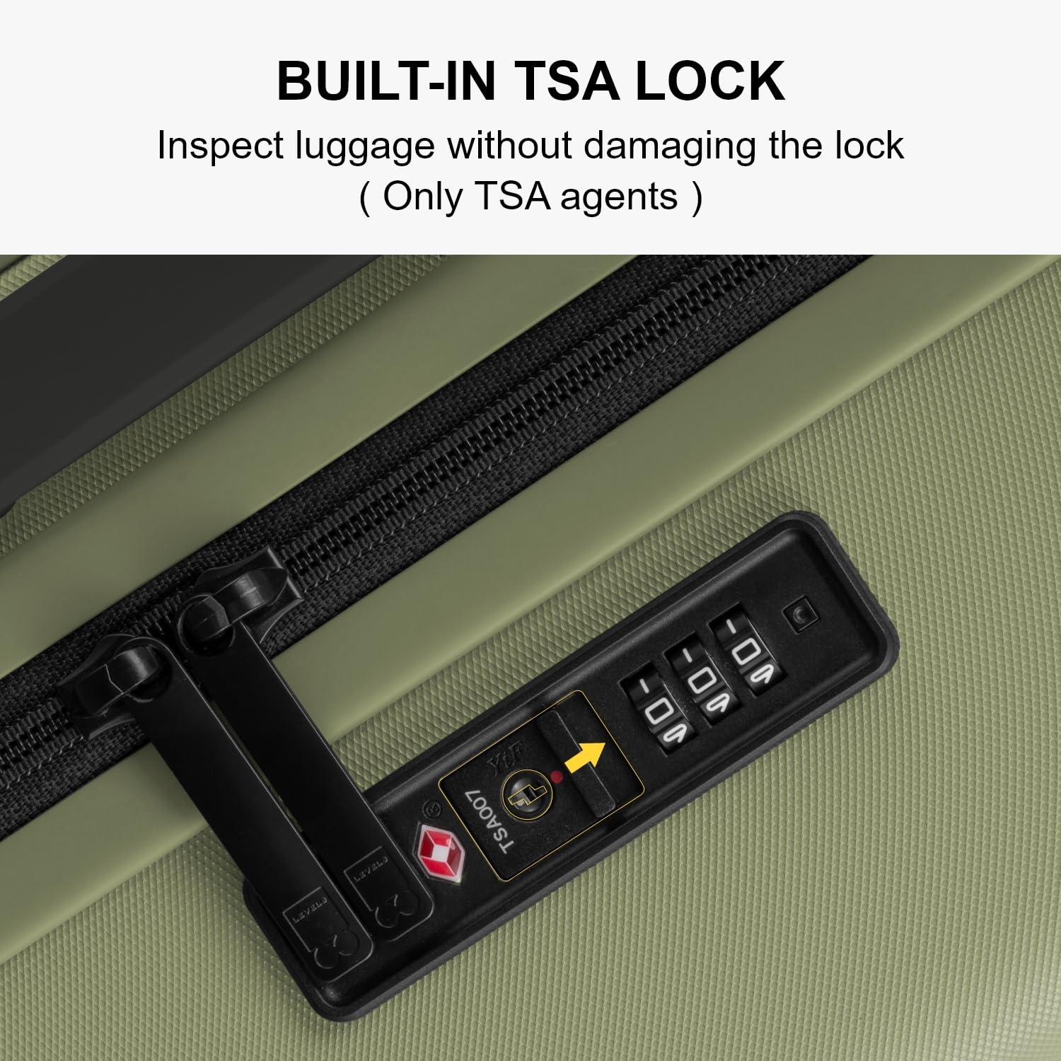 LEVEL8 Carry on Luggage Airline Approved with Spinner Wheels, Lightweight Luminous Textured Travel Bags for Women Men, Tsa Lock Cabin Suitcase, 20 Inch, Pickle Green