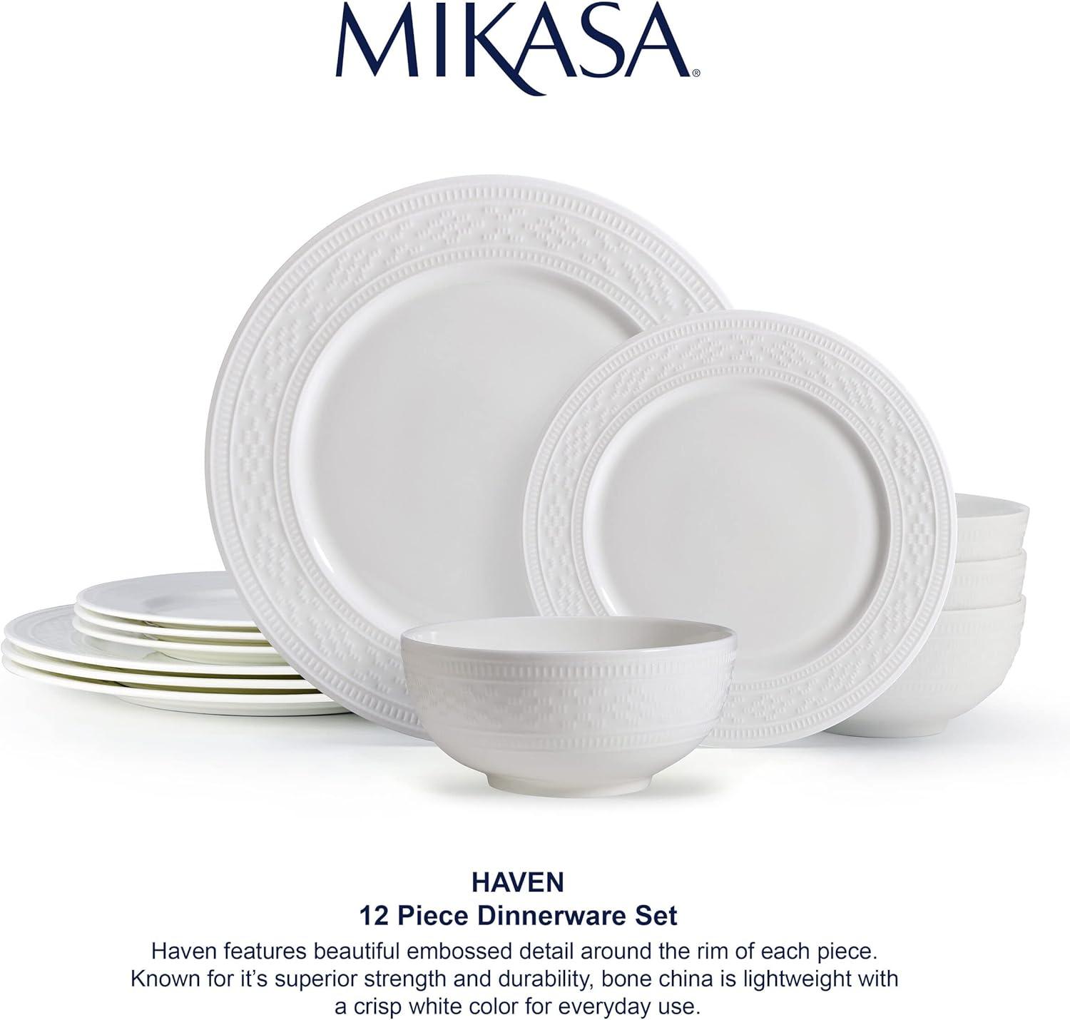 White Porcelain 12-Piece Dinnerware Set, Service for 4