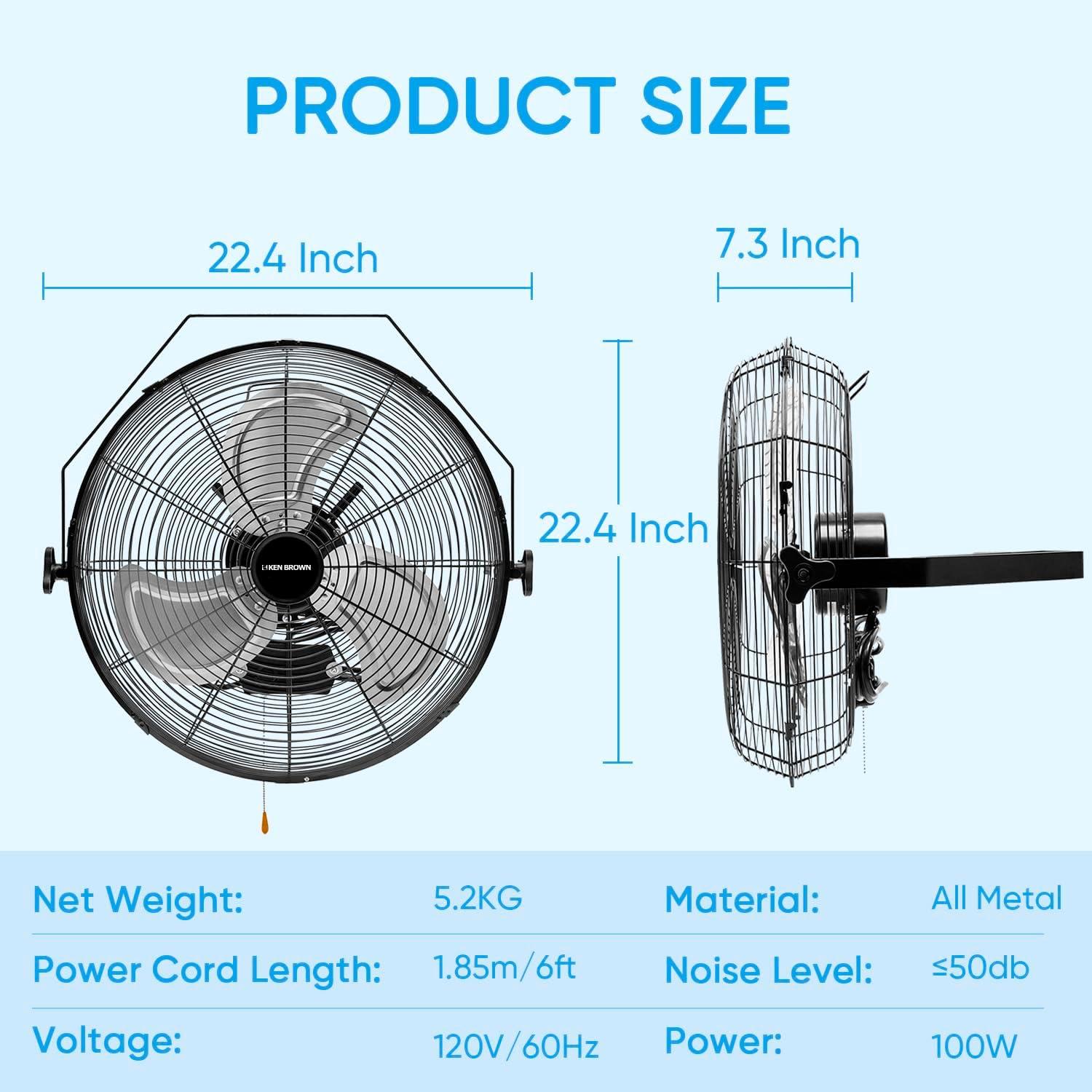 Ken Brown Black Heavy Duty Industrial Wall Mounted Fan