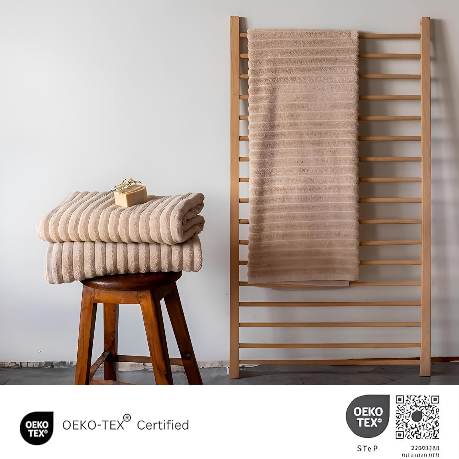 Classic Turkish Towel s 100% Turkish Cotton Bath Sheets Plush Ribbed 3 Piece 40x65" - 40x65 Almond Beige