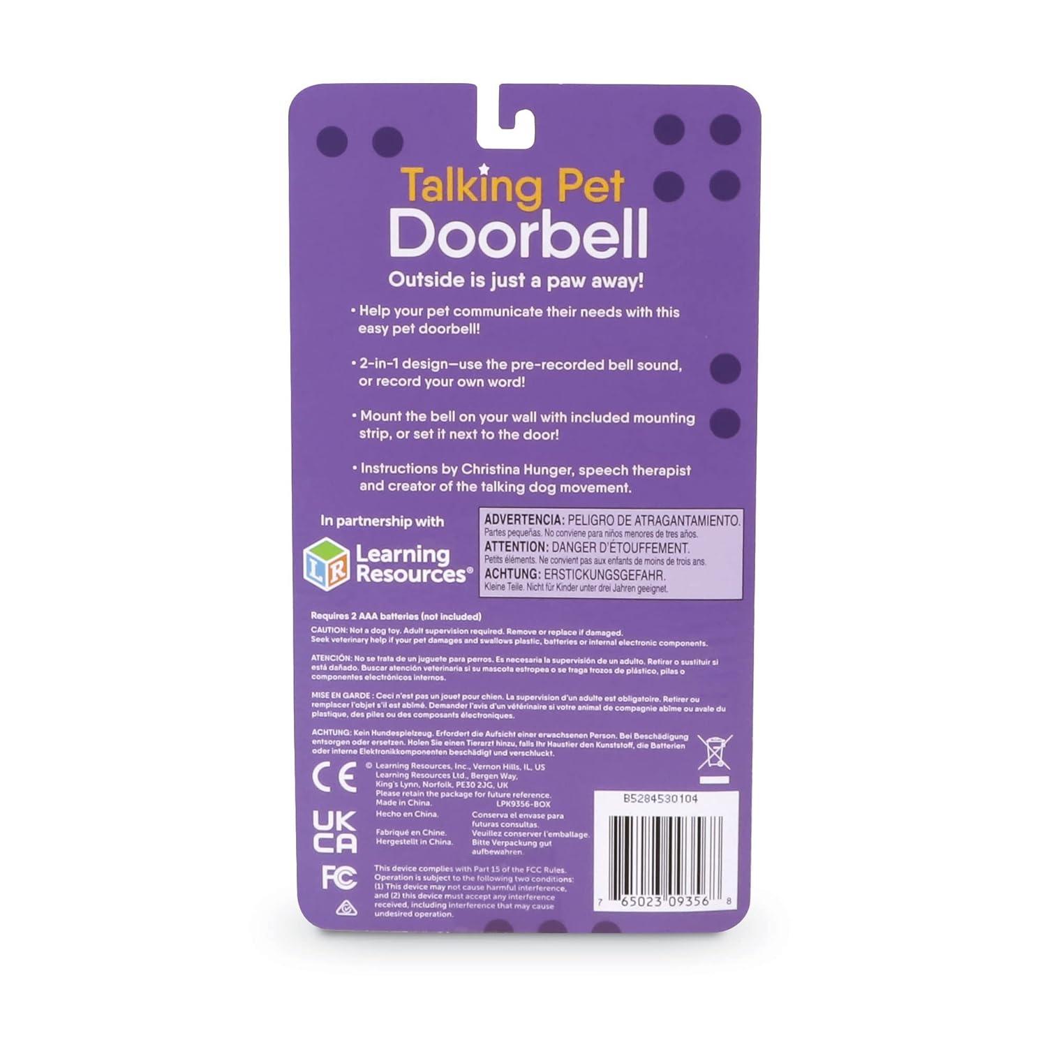 Hunger for Words Talking Pet Doorbell - Recordable Dog Training Toy, Multi-Color