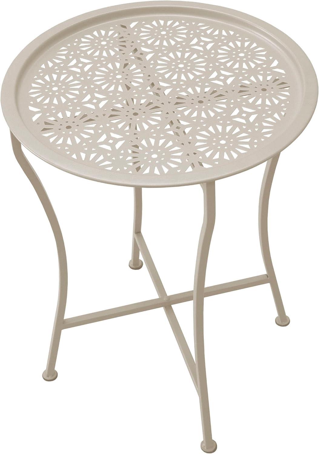 Daisy Patterned Metal Folding Side Table, Off-White