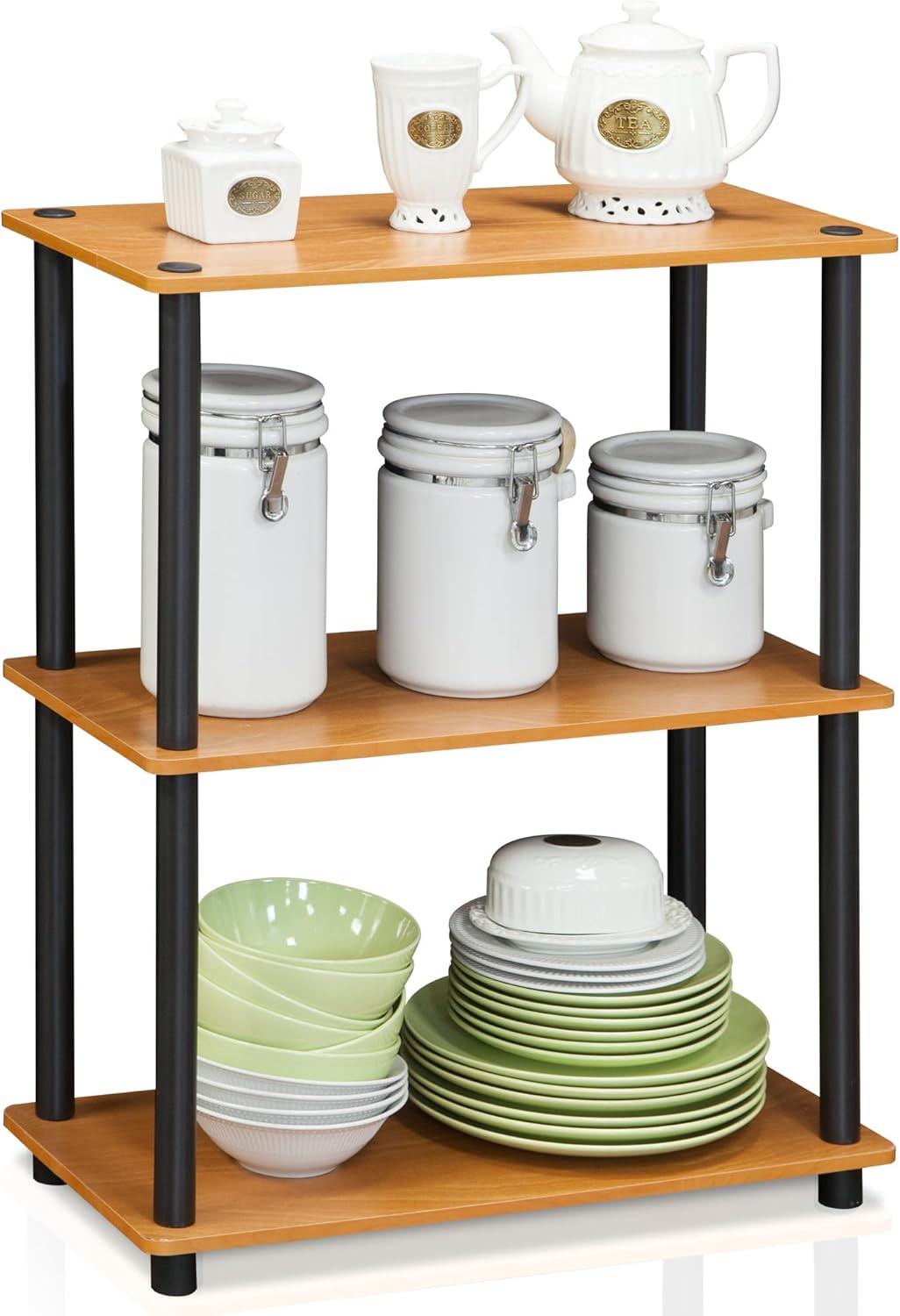 Furinno Durable 23.6"W x 11.6"D x 29.5"H 3-Shelf Freestanding Shelving Unit, Light Cherry and Black