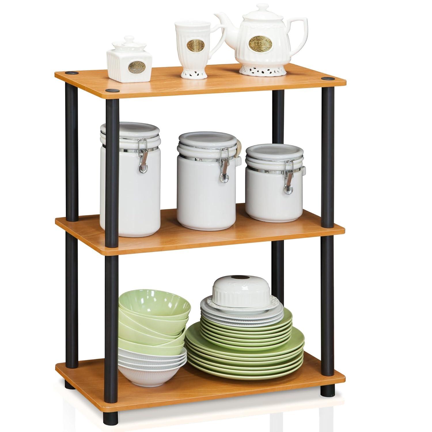 Furinno Durable 23.6"W x 11.6"D x 29.5"H 3-Shelf Freestanding Shelving Unit, Light Cherry and Black