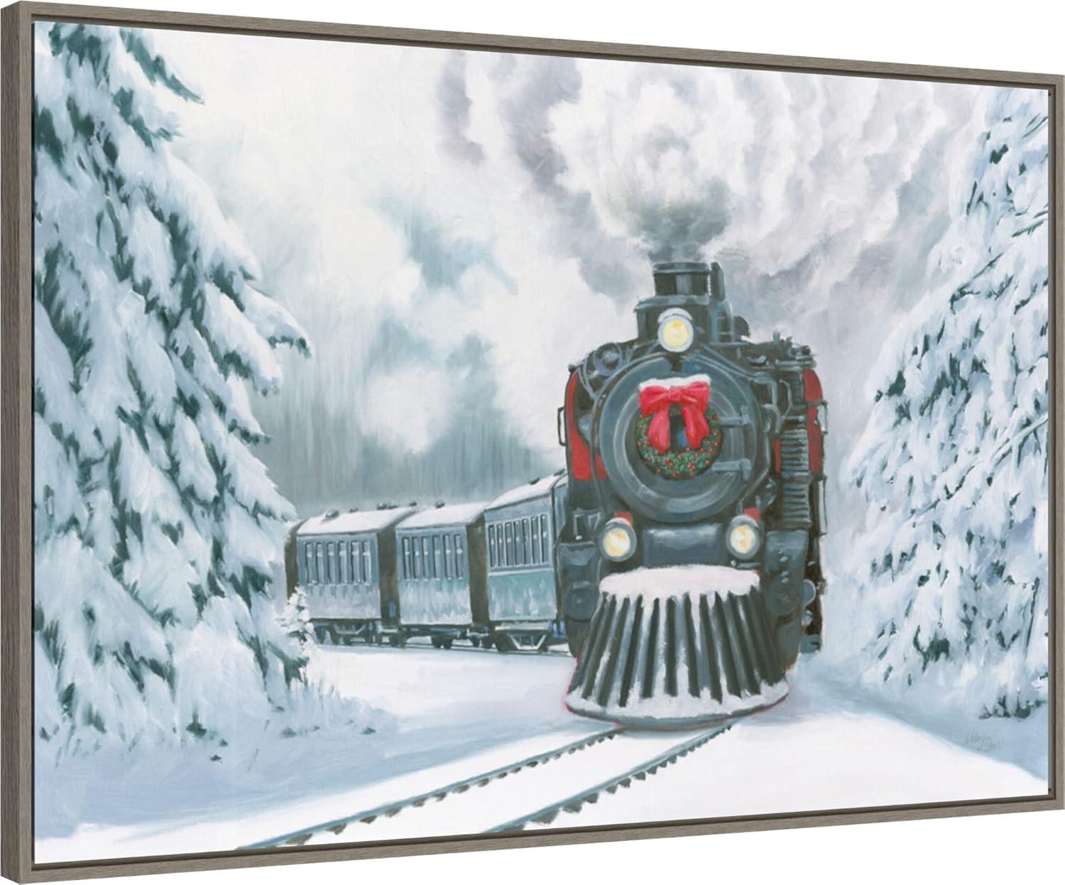 Amanti Art Christmas Train by Wellington Studio Canvas Wall Art Print Framed 33-in. x 23-in.