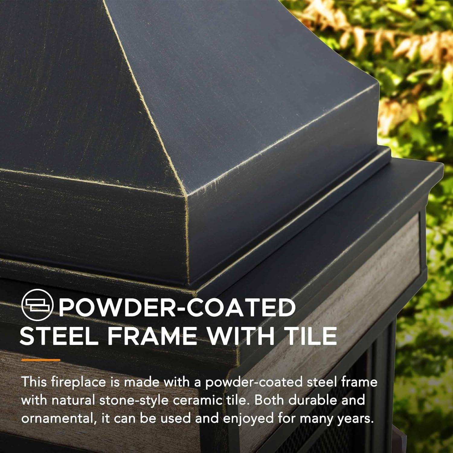 SUNJOY Outdoor 57 inch Steel Wood Burning Fireplace with Fire Poker and Rain Cover