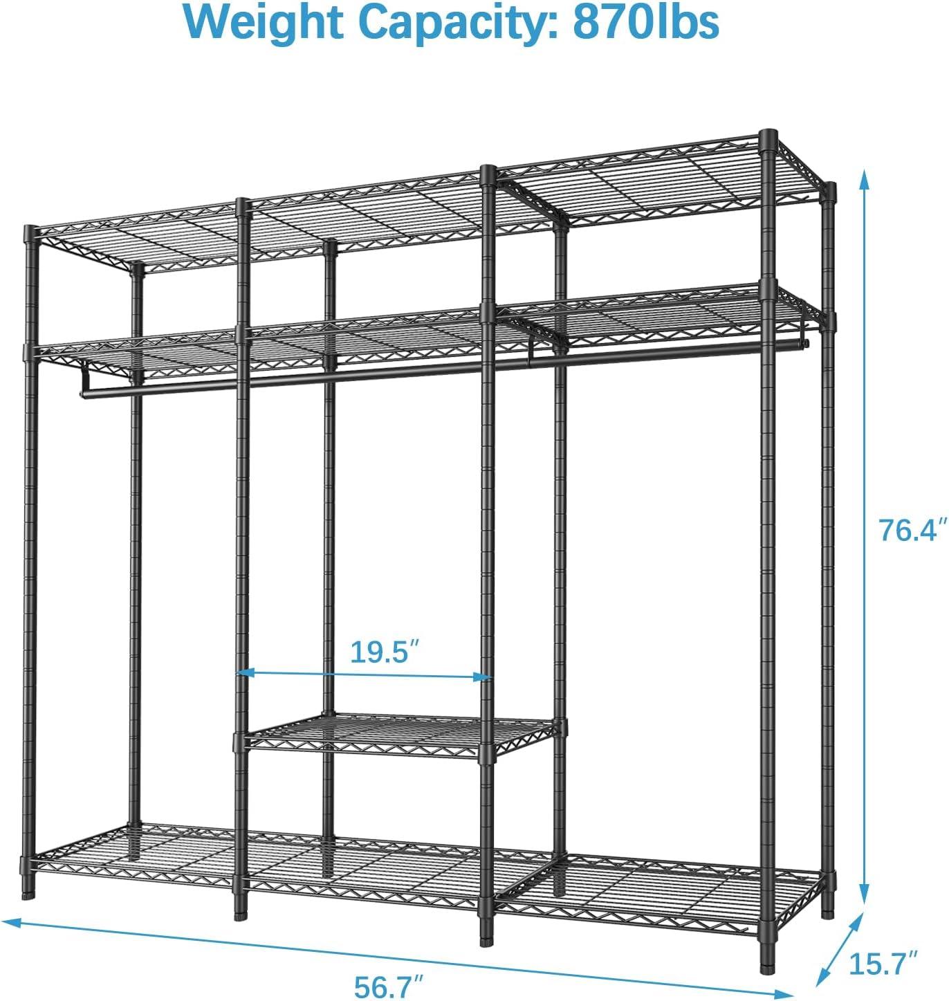 VIPEK V30 Garment Rack Heavy Duty Clothing Racks Freestanding Clothing Rack, Metal Clothes Rack Portable Wardrobe Closet System, Black