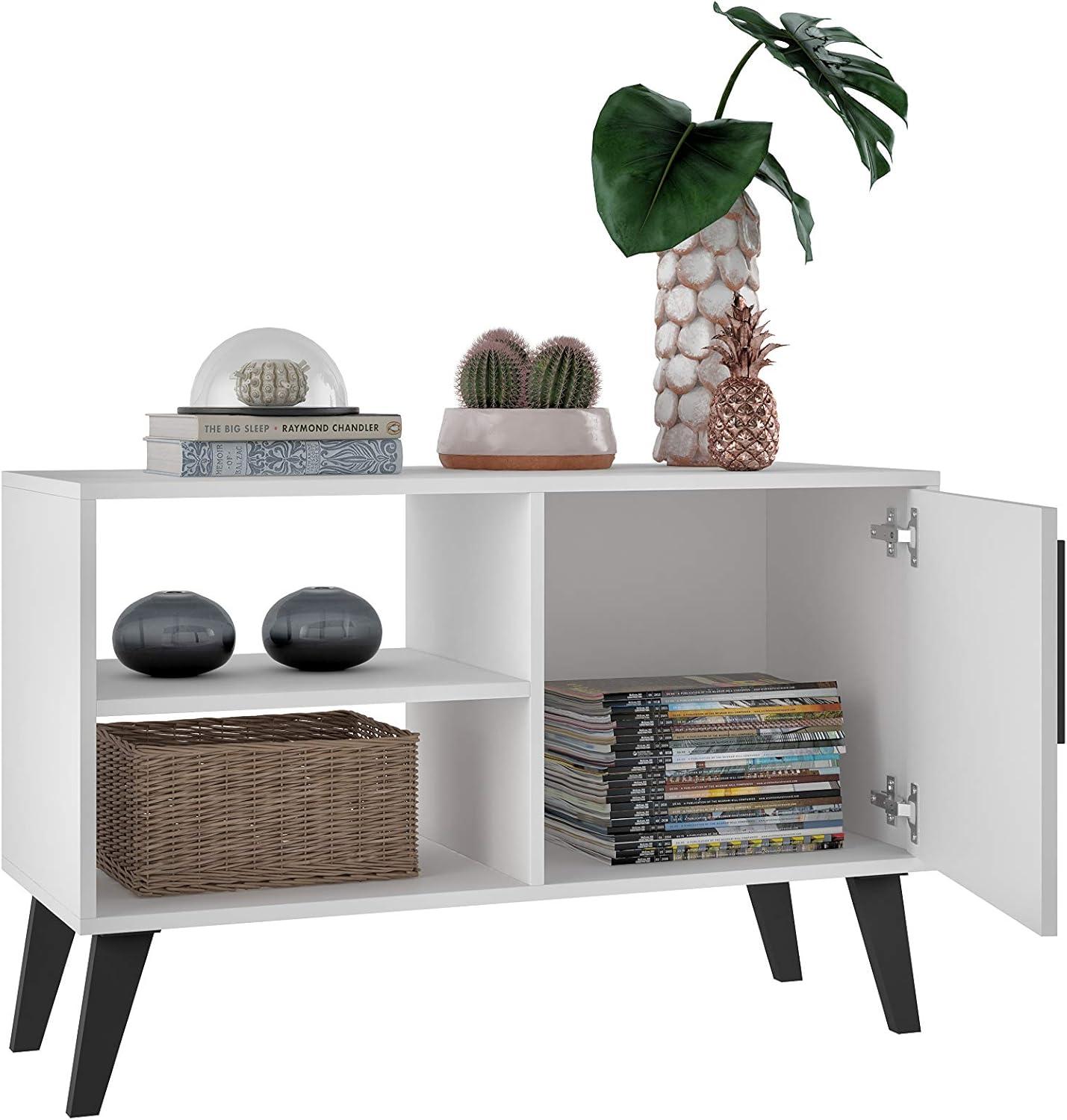 Amsterdam White Mid-Century Modern TV Stand with Cabinet