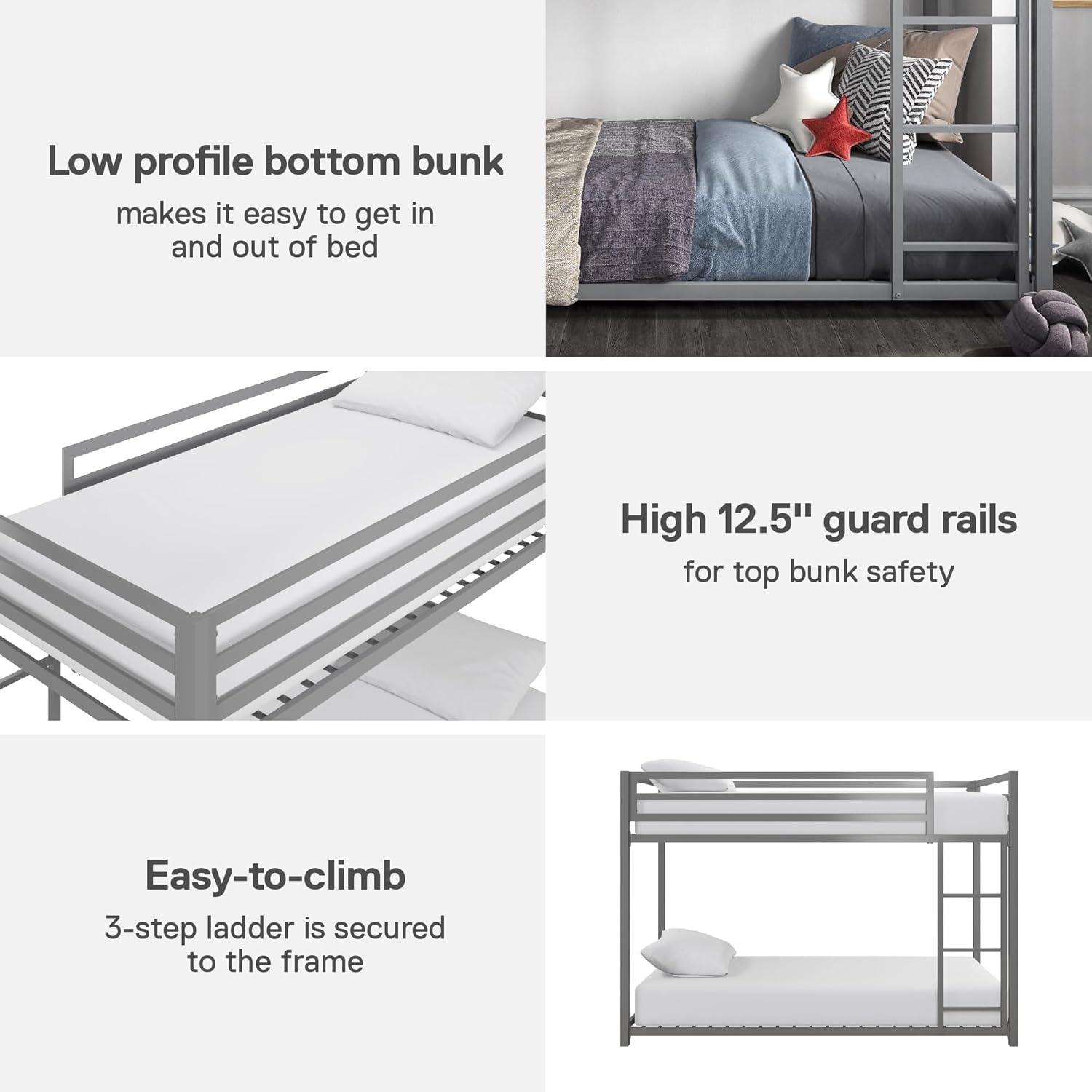 DHP Miles Metal Twin/Twin Bunk Bed, Silver