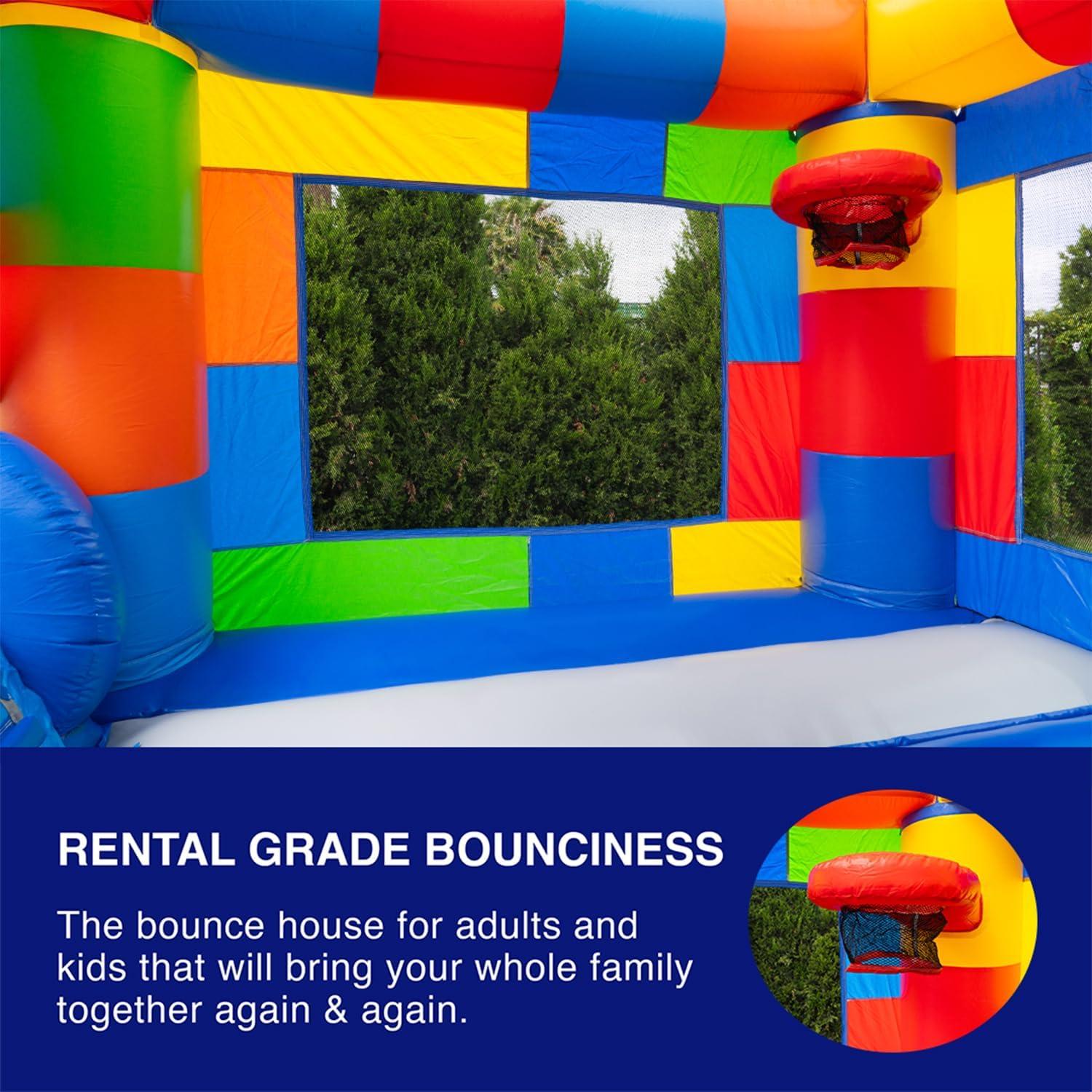 HeroKiddo Block Party Inflatable Water Slide Lightweight Premium Bounce House Combo with Detachable Pool with Air Blower Commercial Grade for Kids and Adults Basketball Hoop Outdoor Backyard Wet Dry