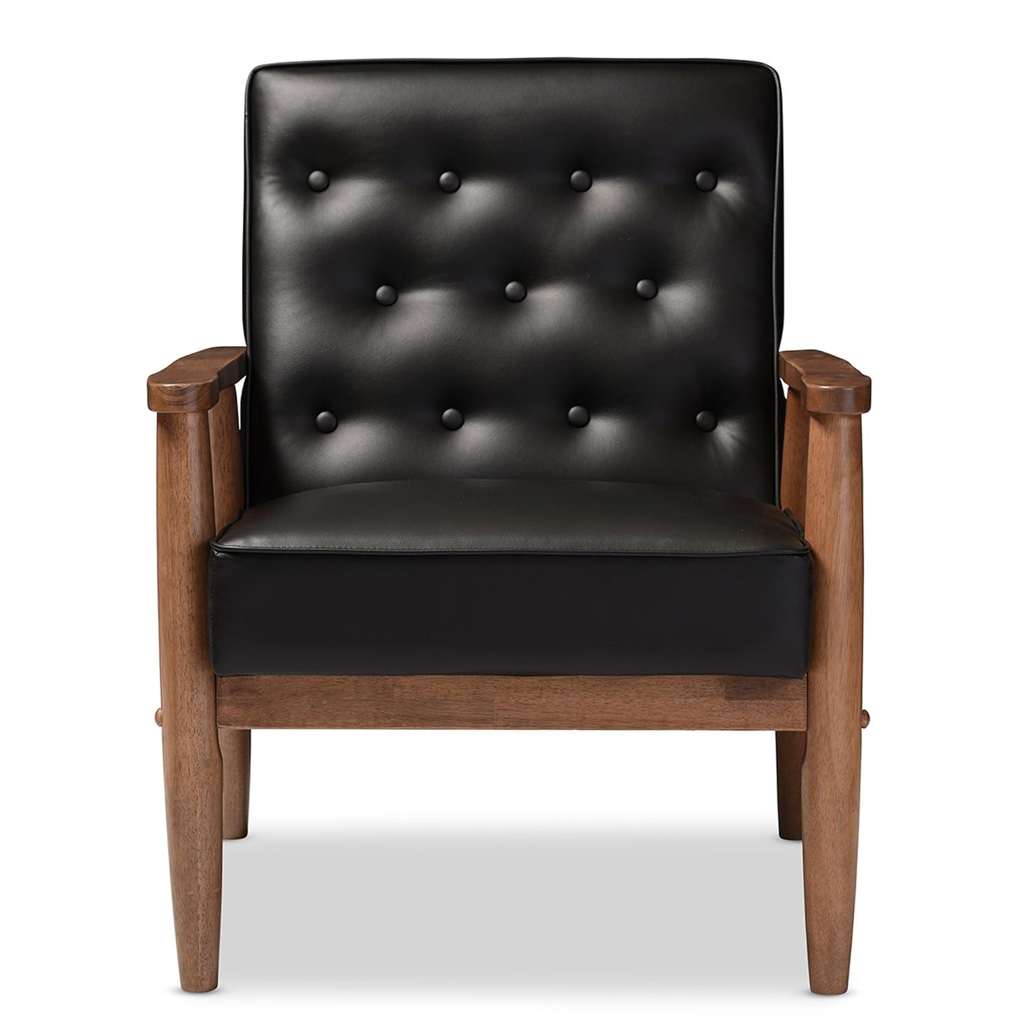 Sorrento Mid - Century Retro Modern Faux Leather Upholstered Wooden Lounge Chair - Black - Baxton Studio: Danish Design, Rubberwood Frame