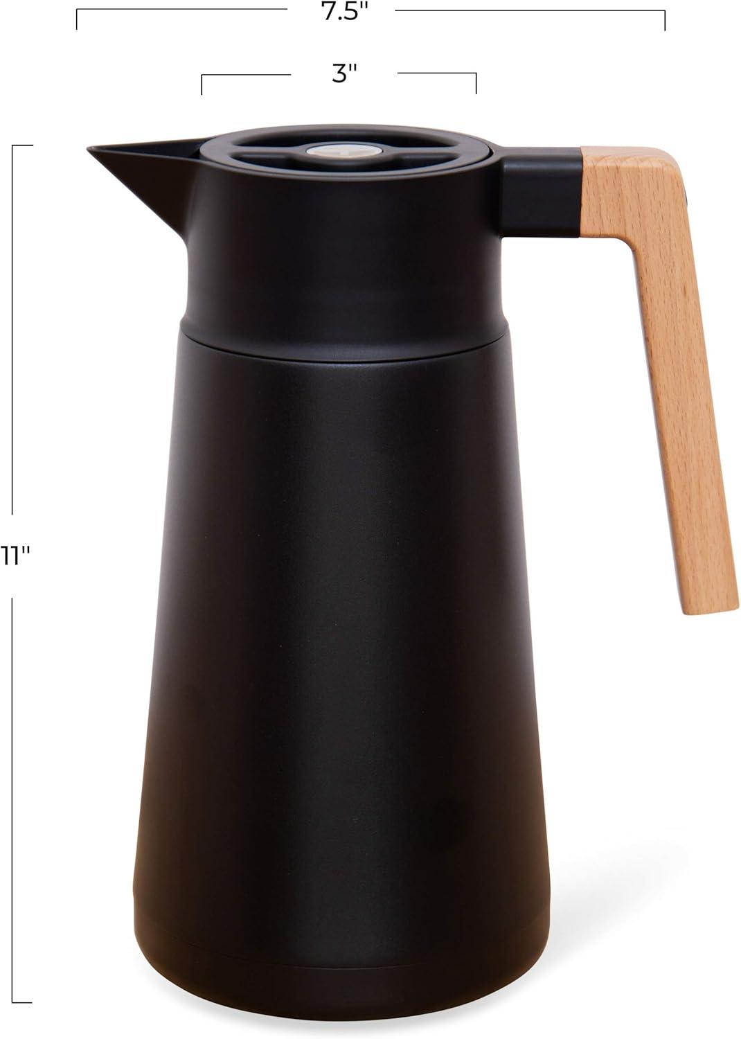 Black Stainless Steel Thermal Coffee Carafe with Wooden Handle