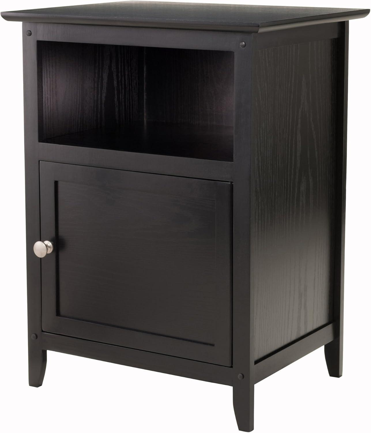 Winsome End Table - Black: Hardwood Frame, Wood Veneer Top, Living Room Accent Table with Shelf