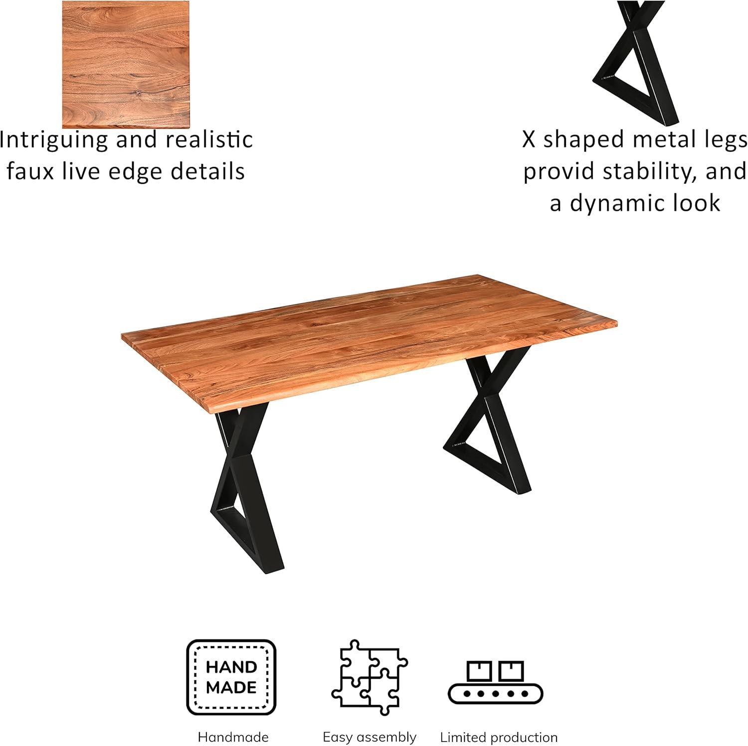 67-Inch Natural Brown Acacia Wood Dining Table with Black Iron Legs