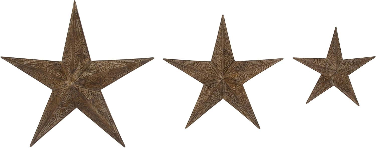 Olivia & May Set of 3 Metal Stars Indoor Outdoor Wall Decors Light Brown : Iron Frame, Farmhouse Style, Vertical Orientation
