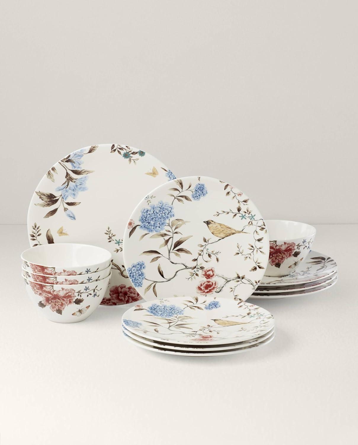 Floral Porcelain 12-Piece Dinnerware Set, Service for 4