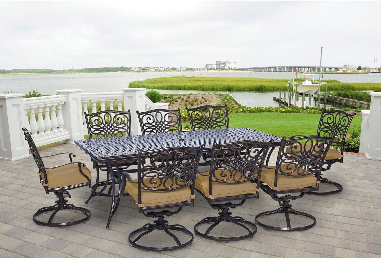 Hanover Traditions 9-Piece Dining Set with Eight Swivel Dining Chairs and a Large 84 x 42 in. Dining Table