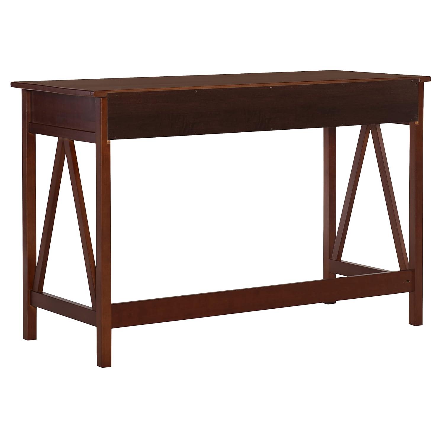 46" Titian Transitional Writing Desk Tobacco - Linon: Home Office Furniture, Pine Frame, Metal Hardware