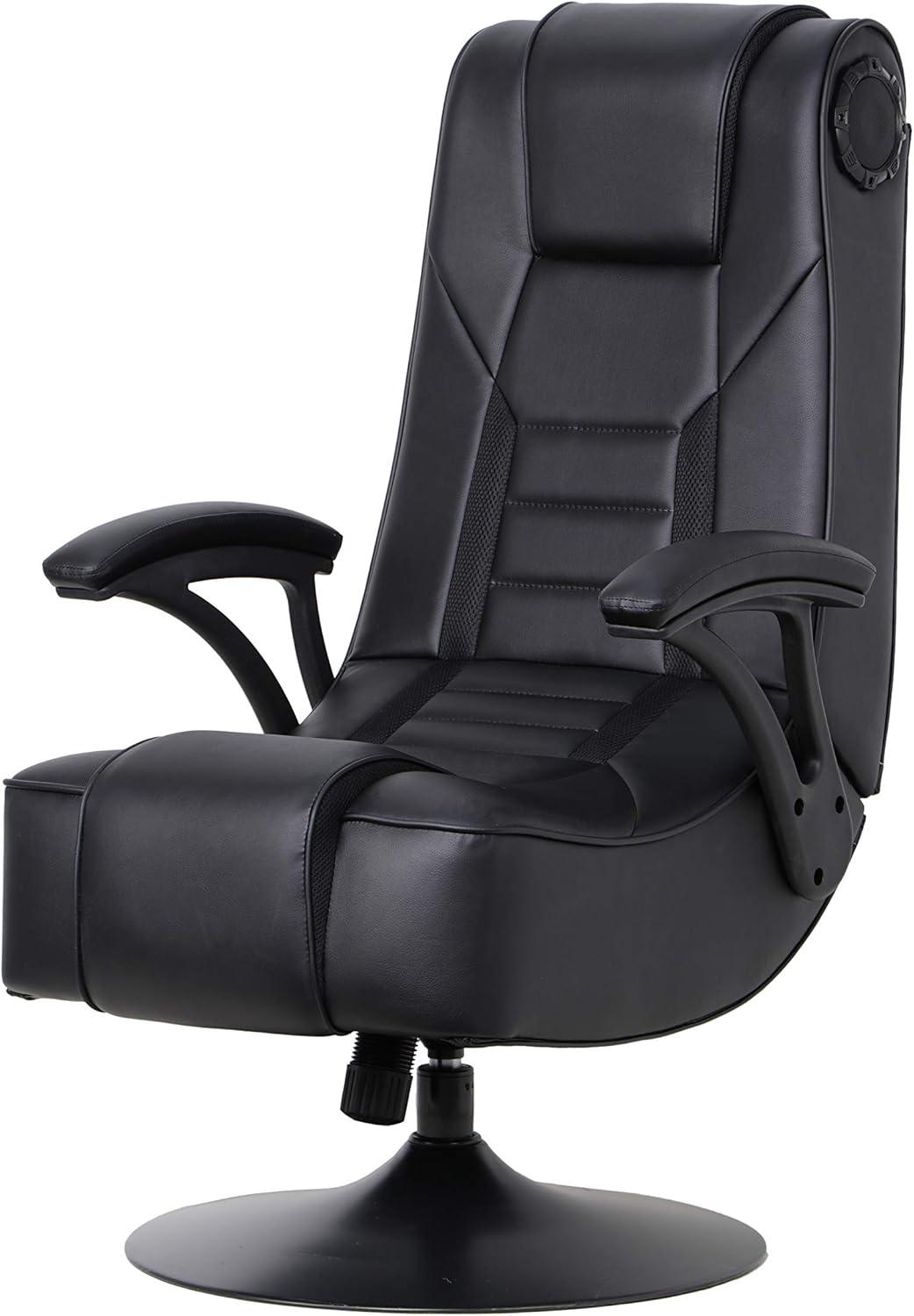 Black Faux Leather Swivel Gaming Chair with Built-in Speakers