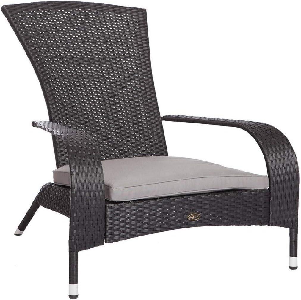 Sleek Black Coconino Resin Wicker Adirondack Chair with Grey Cushion