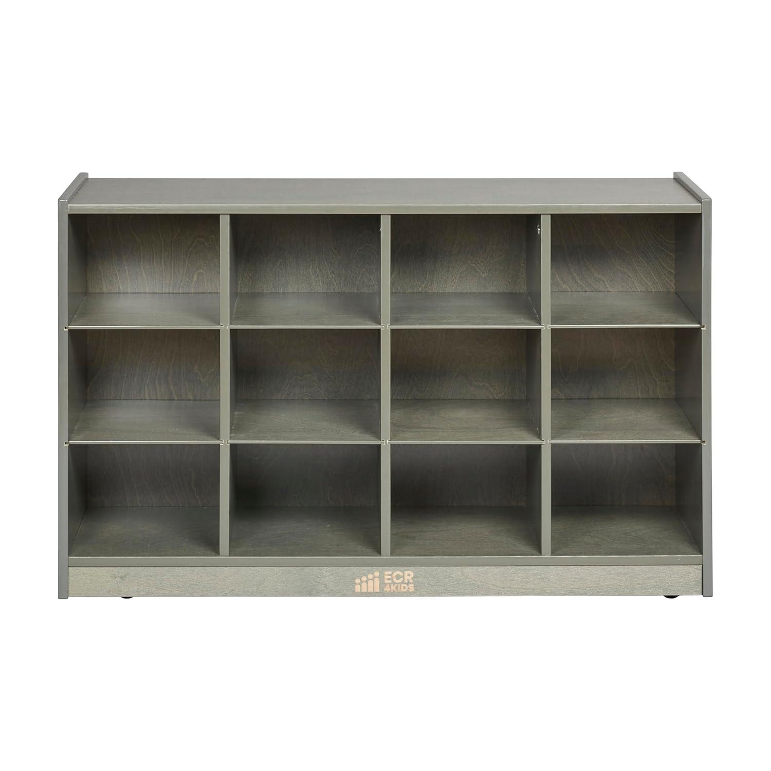 Grey Wash 12-Cubby Mobile Tray Storage Cabinet for Kids