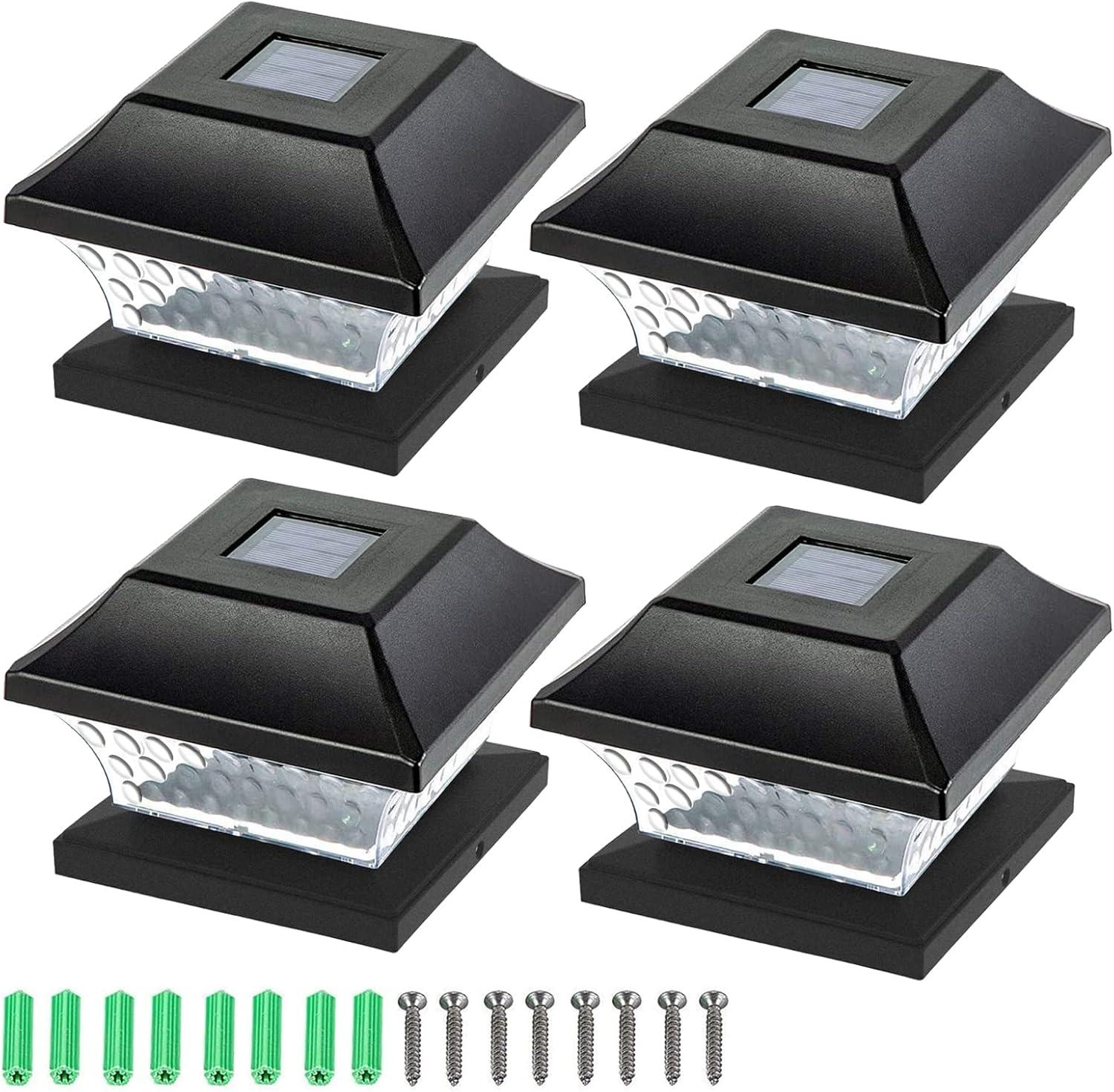 Black Solar LED Post Cap Lights for 4x4 and 5x5 Posts, 4-Pack