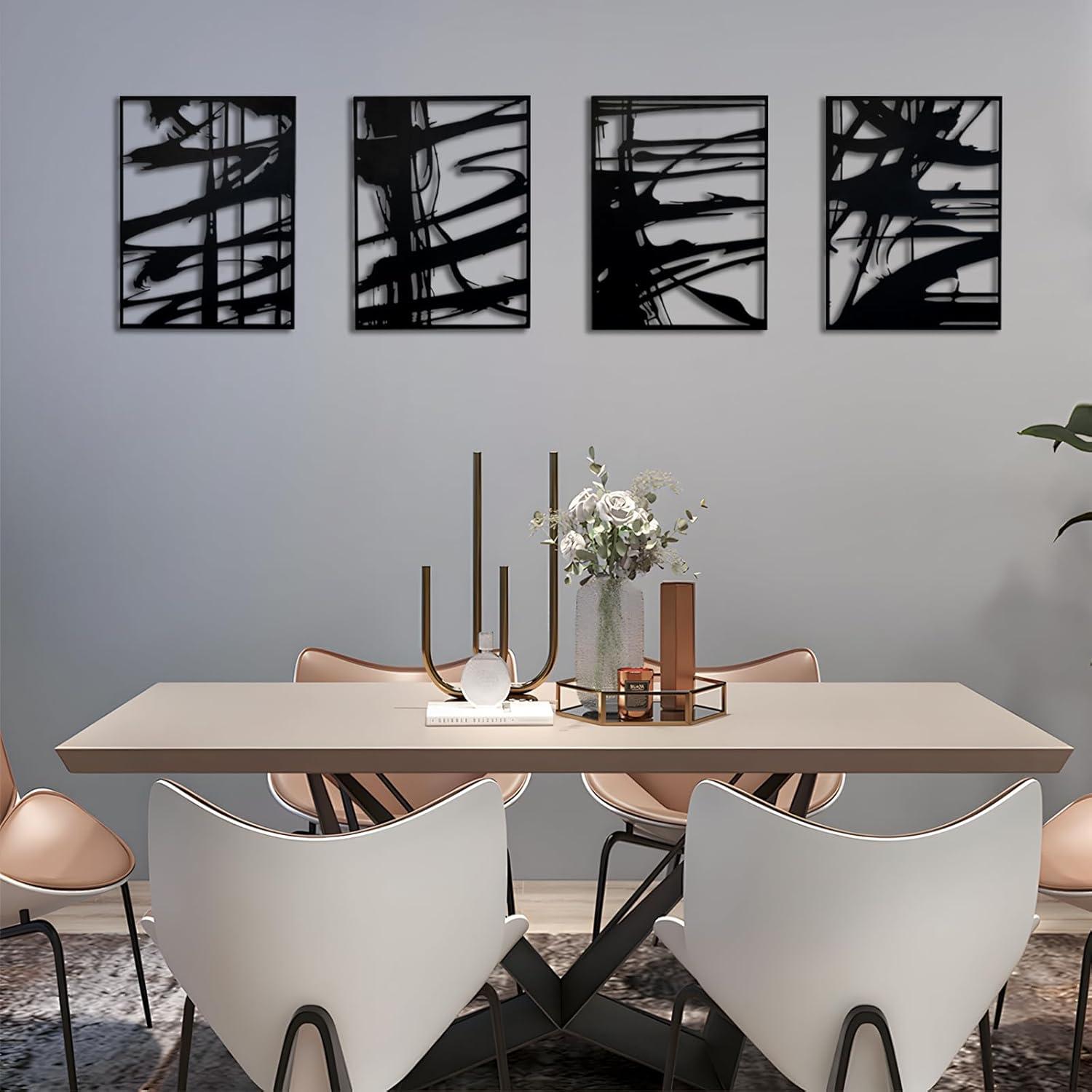 Ivy Bronx 4 Pack Black Abstract Metal Wall Art, Minimalist Décor Single Line Art Wall Décor, 3D Textured Metal Wall Sculptures, For Living Room Bedroom Bathroom Study Room (Black Abstract, M Size 16 X 11'')