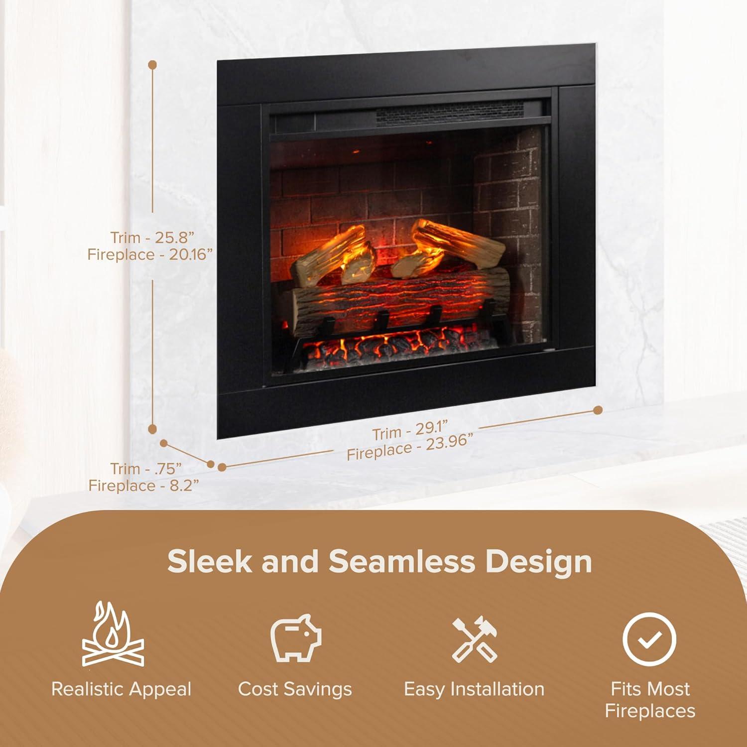 Uptown 33" Infrared Electric Fireplace Insert Heater with Trim Kit, Compatible with Alexa & Google, Remote Control