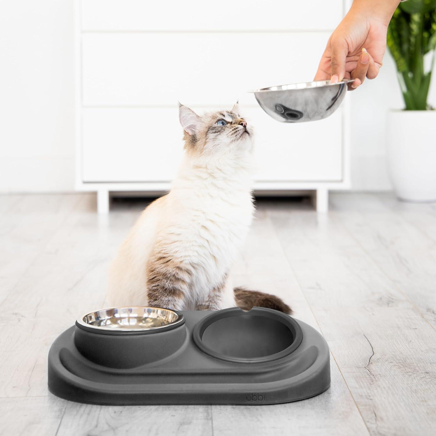 Ubbi Pet Ergonomic Elevated Food and Water Dog Bowl Set with 2 Stainless Steel Bowls, Charcoal Gray