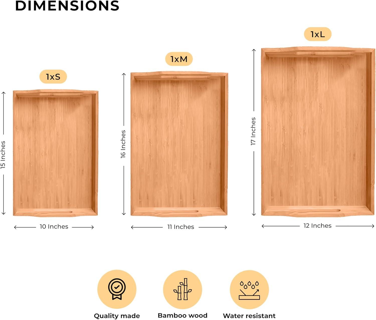 Prosumers Choice Bamboo Serving Trays with Handles, 3 Pack