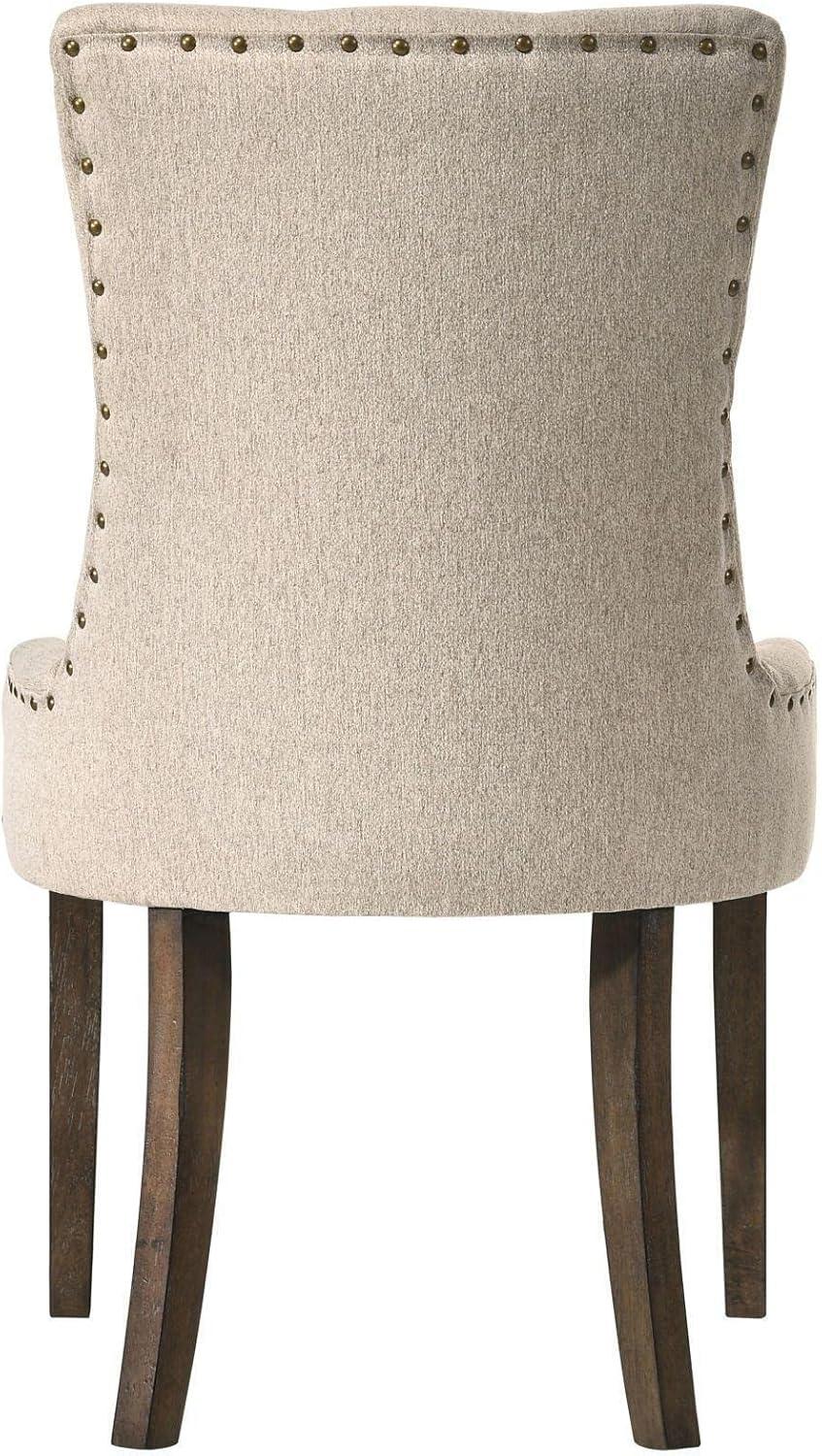 22" Farren Accent Chair Beige Fabric/Espresso Finish - Acme Furniture: Upholstered, Tufted Backrest, Nailhead Trim