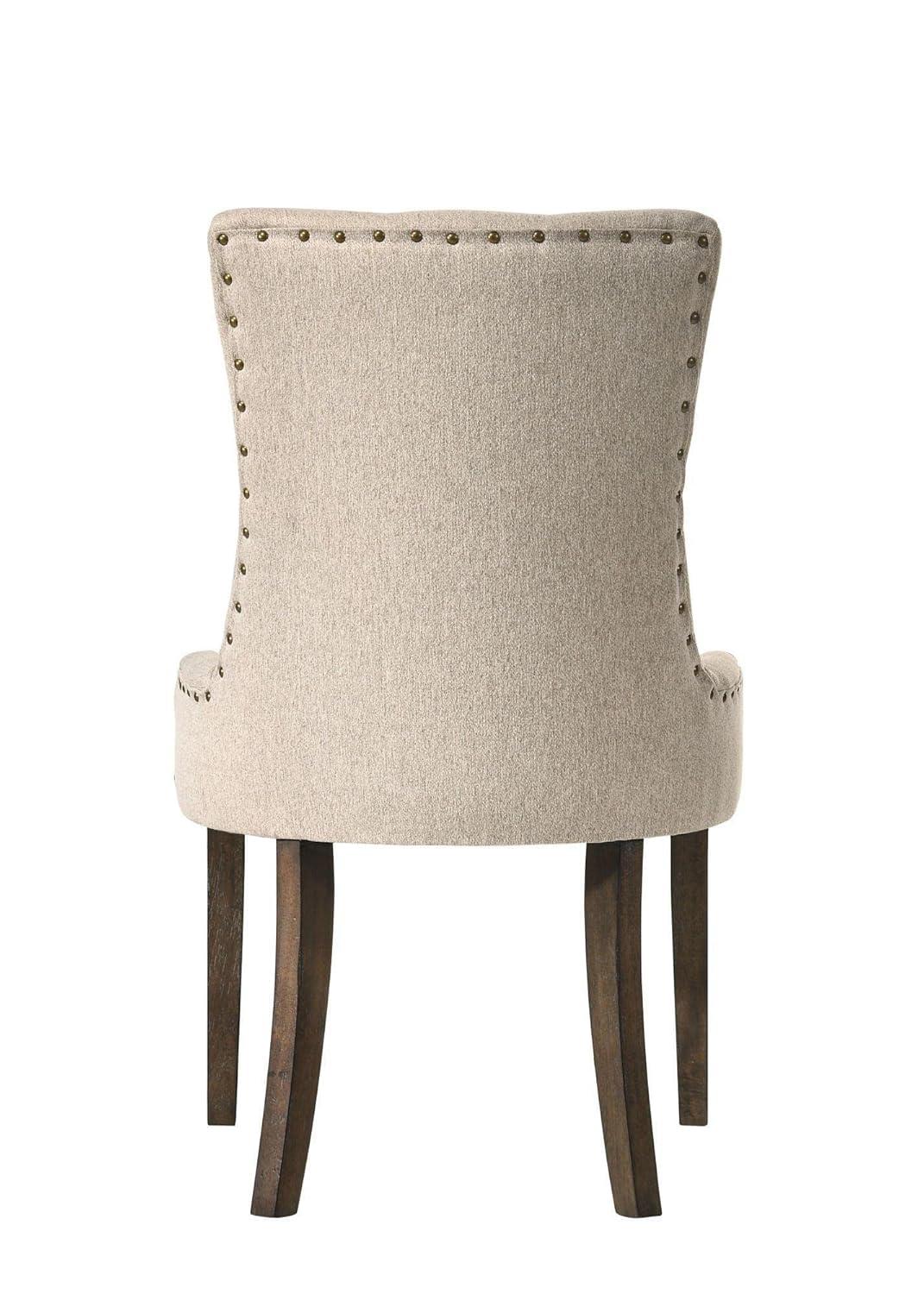 22" Farren Accent Chair Beige Fabric/Espresso Finish - Acme Furniture: Upholstered, Tufted Backrest, Nailhead Trim