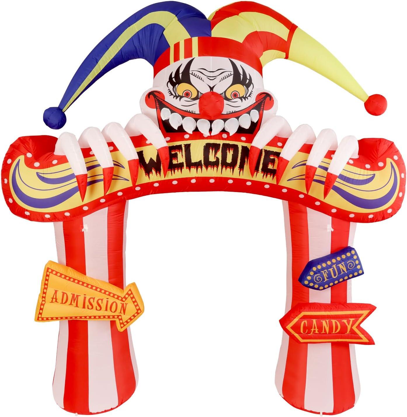 10 Ft Bright White Inflatable Clown Arch with LED Lights