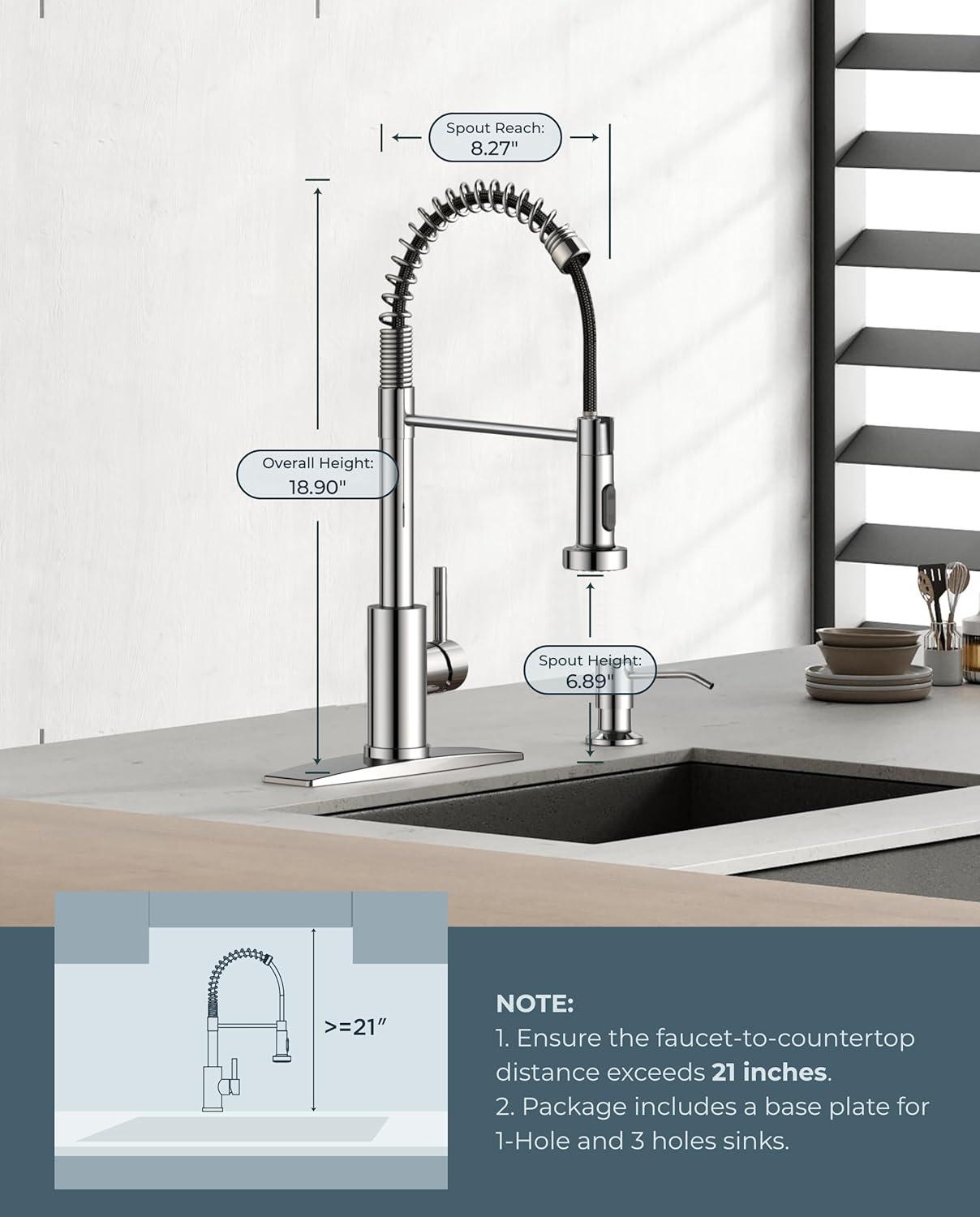 Chrome High-Arc Kitchen Faucet with Pull-Out Spray and Soap Dispenser