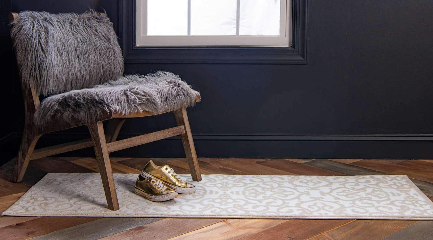 Unique Loom Rushmore Collection Area Rug - Johnson (3' x 9' 10" Runner Snow White/Beige)