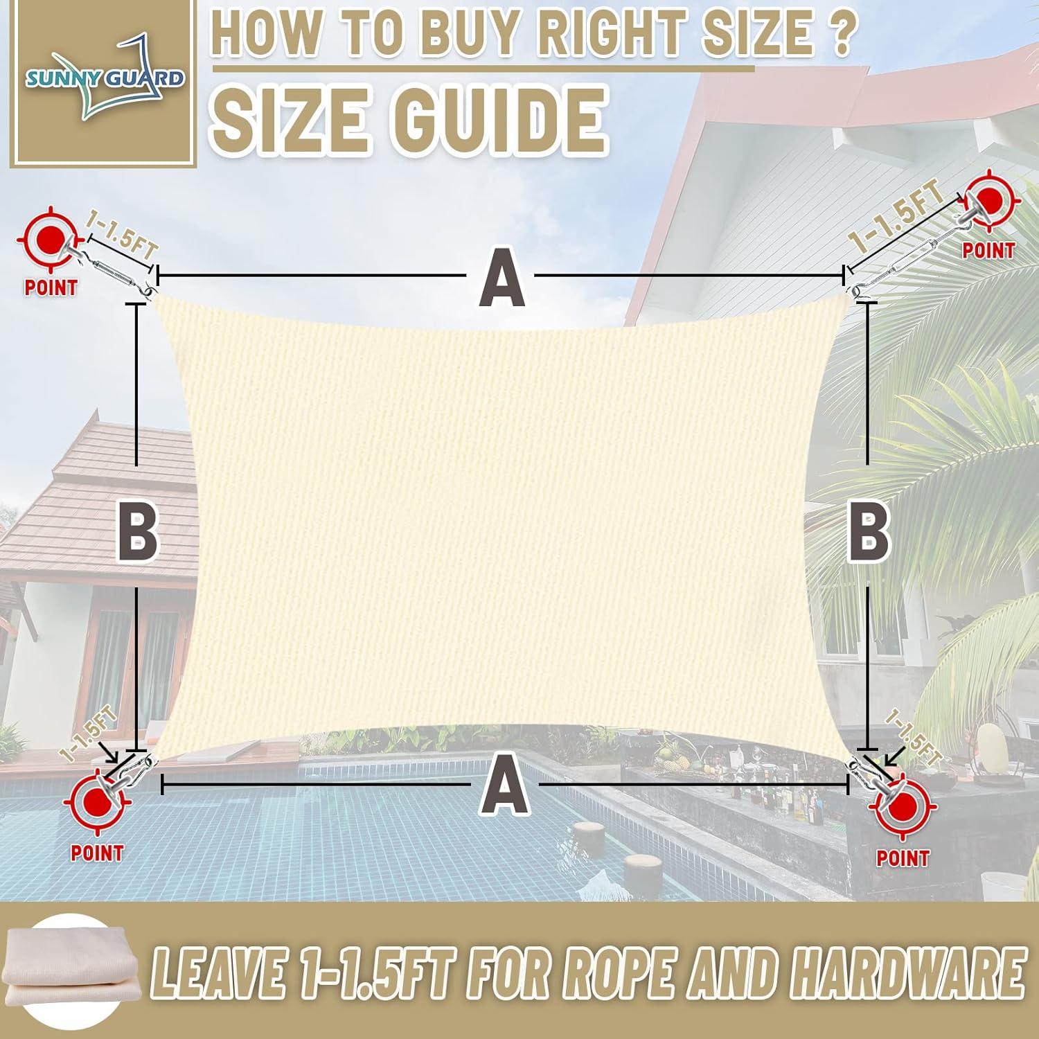 SUNNY GUARD Sun Shade Sail 10/12/16.5/20FT Triangle UV Block Sunshade Canopy for Outdoor, 16.5'x16.5'x16.5' Cream
