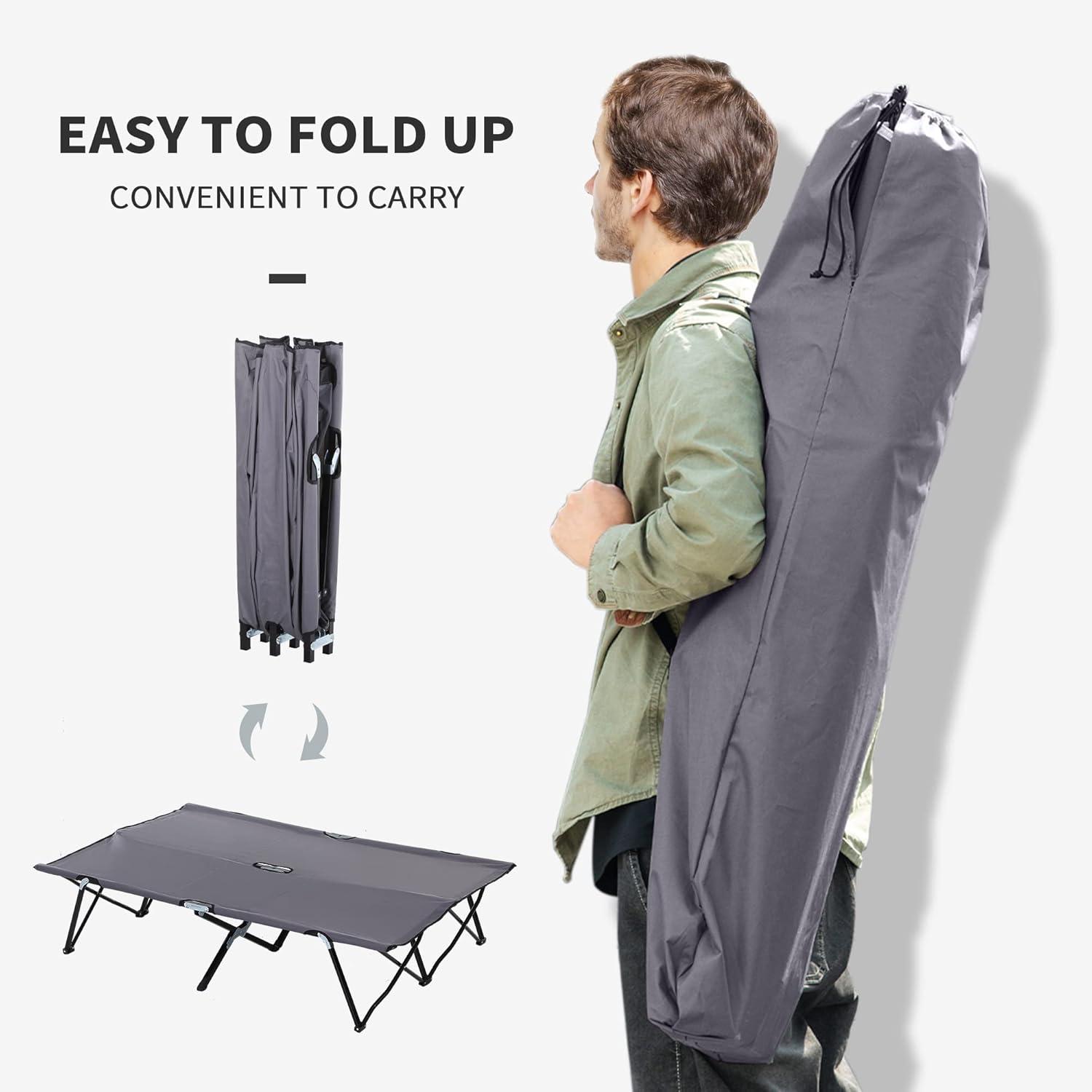 Grey Extra Wide Folding Camping Cot with Carry Bag