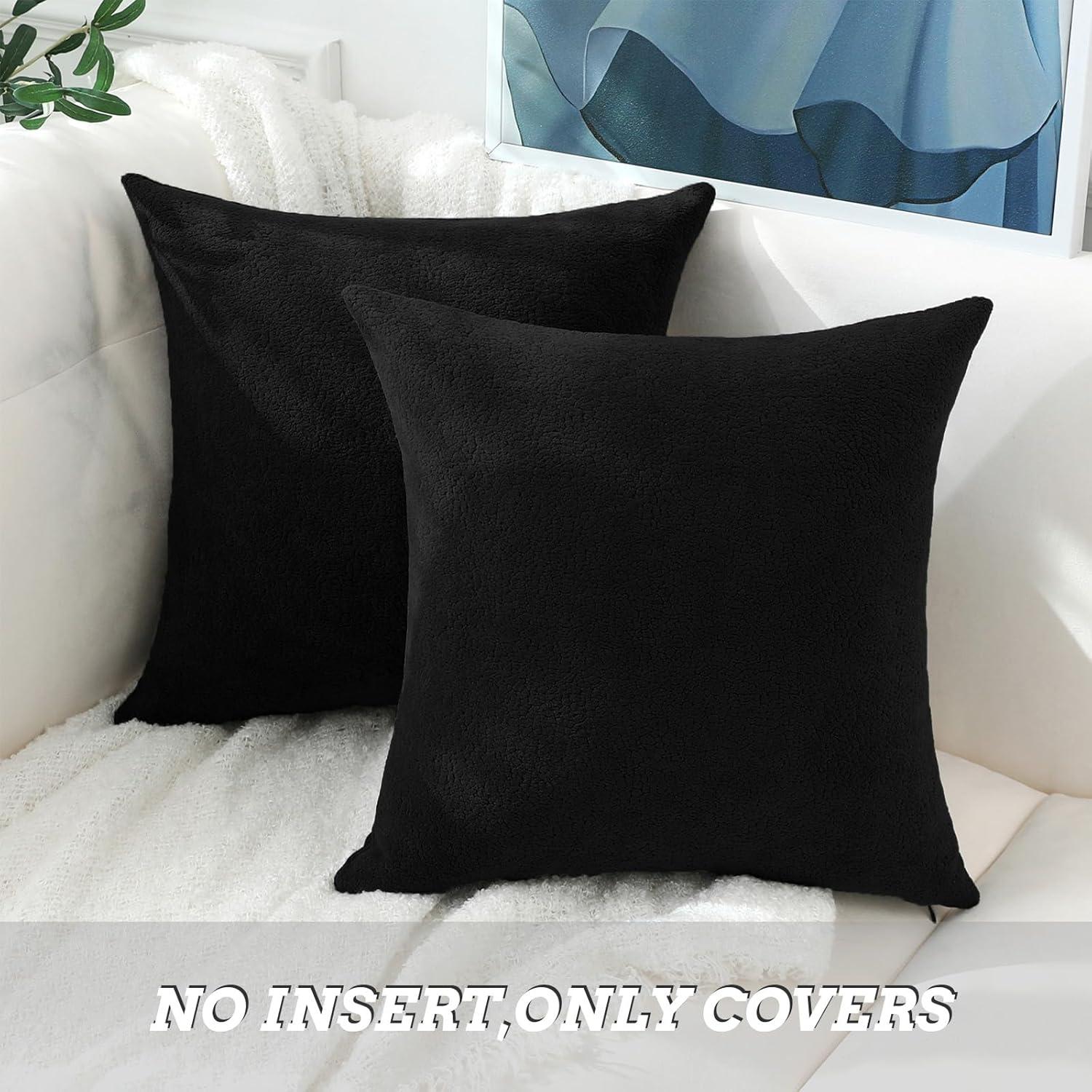 Mainstays Solid Chenille Decorative Pillow Set, Black, 18" x 18", 2 Pieces