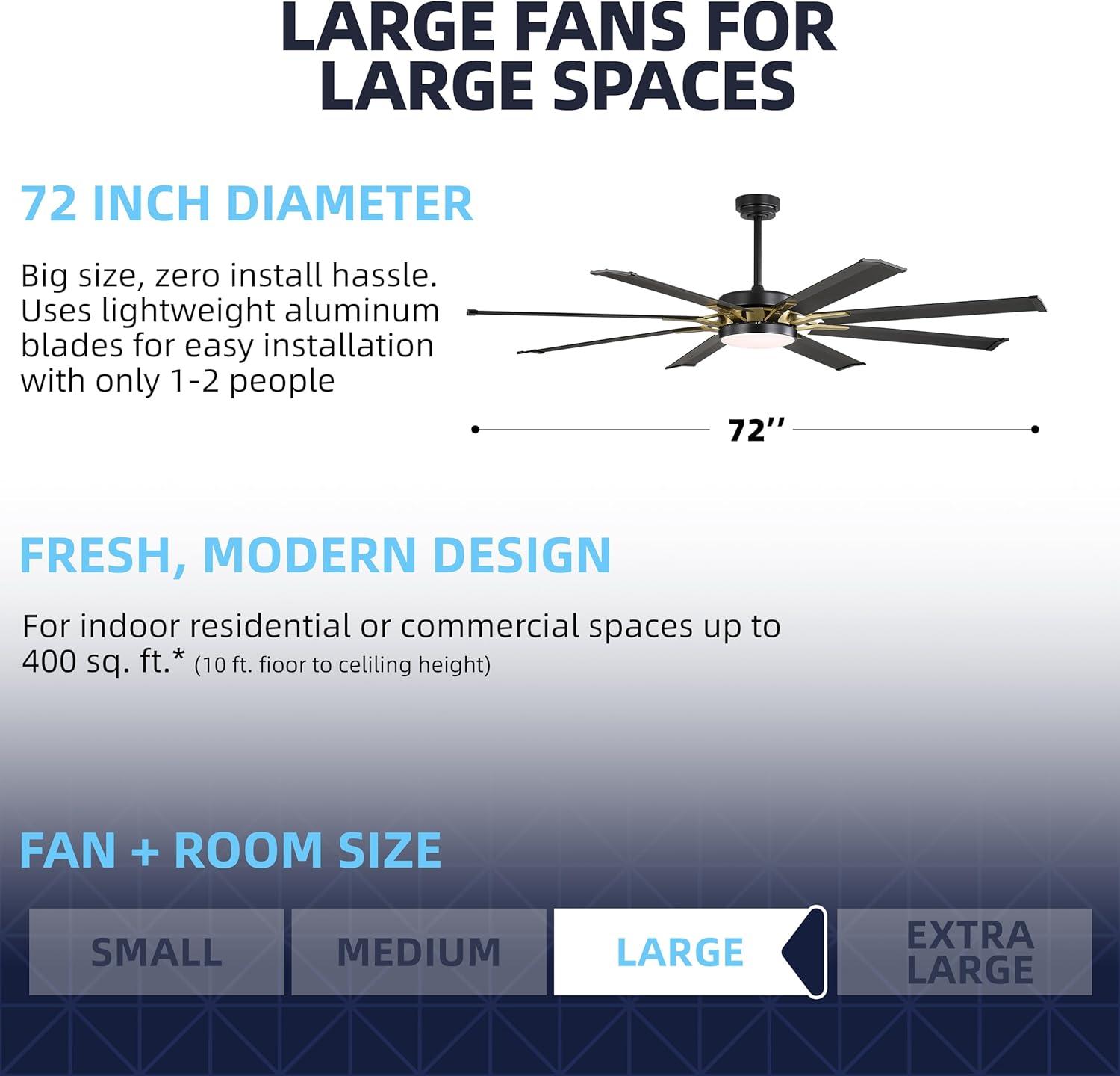 72" 8 - Blade Modern Ceiling Fan With Led Lights Remote App Control